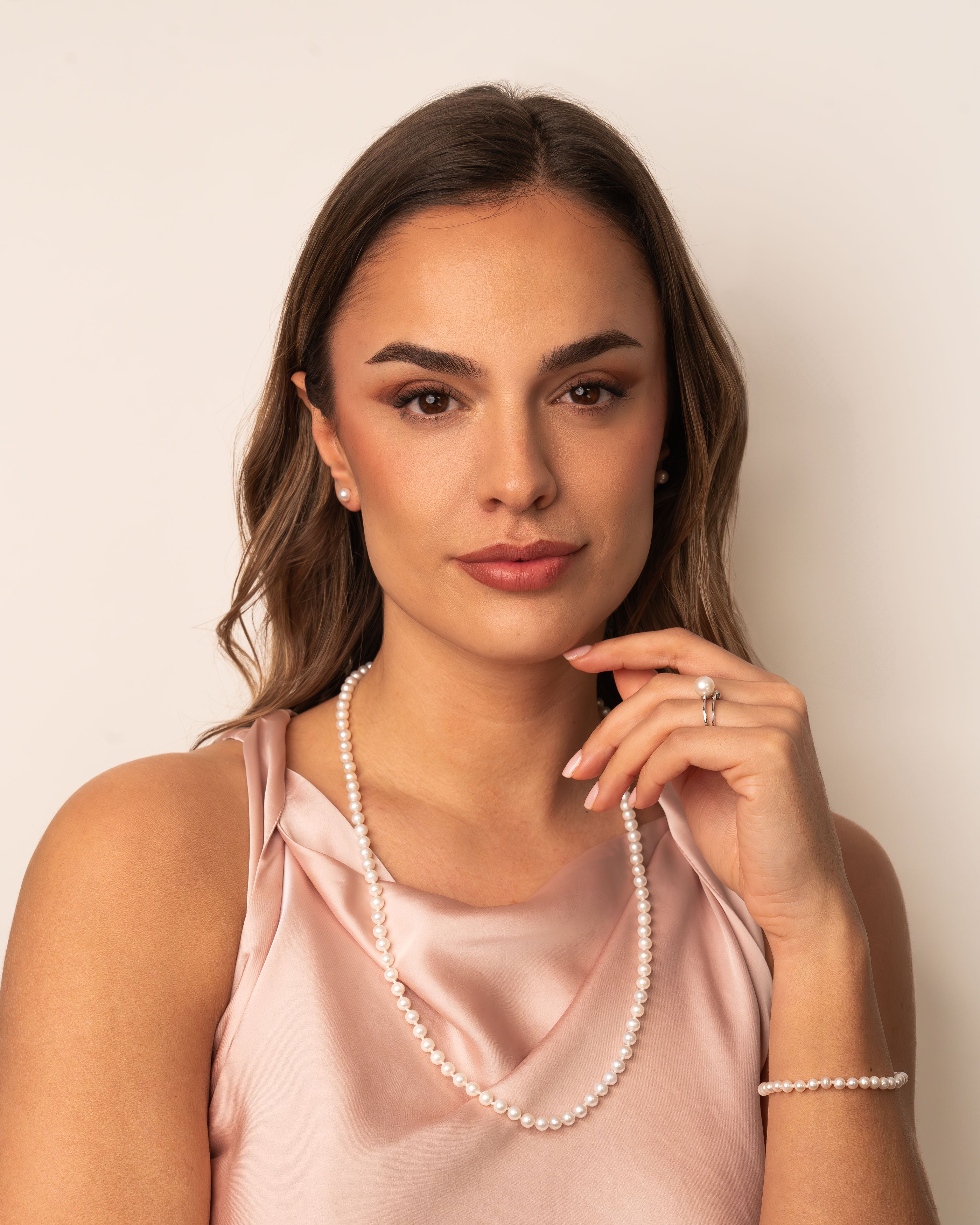 Pulsera de perlas cultivadas de agua dulce redondas de 4 - 4,5 mm