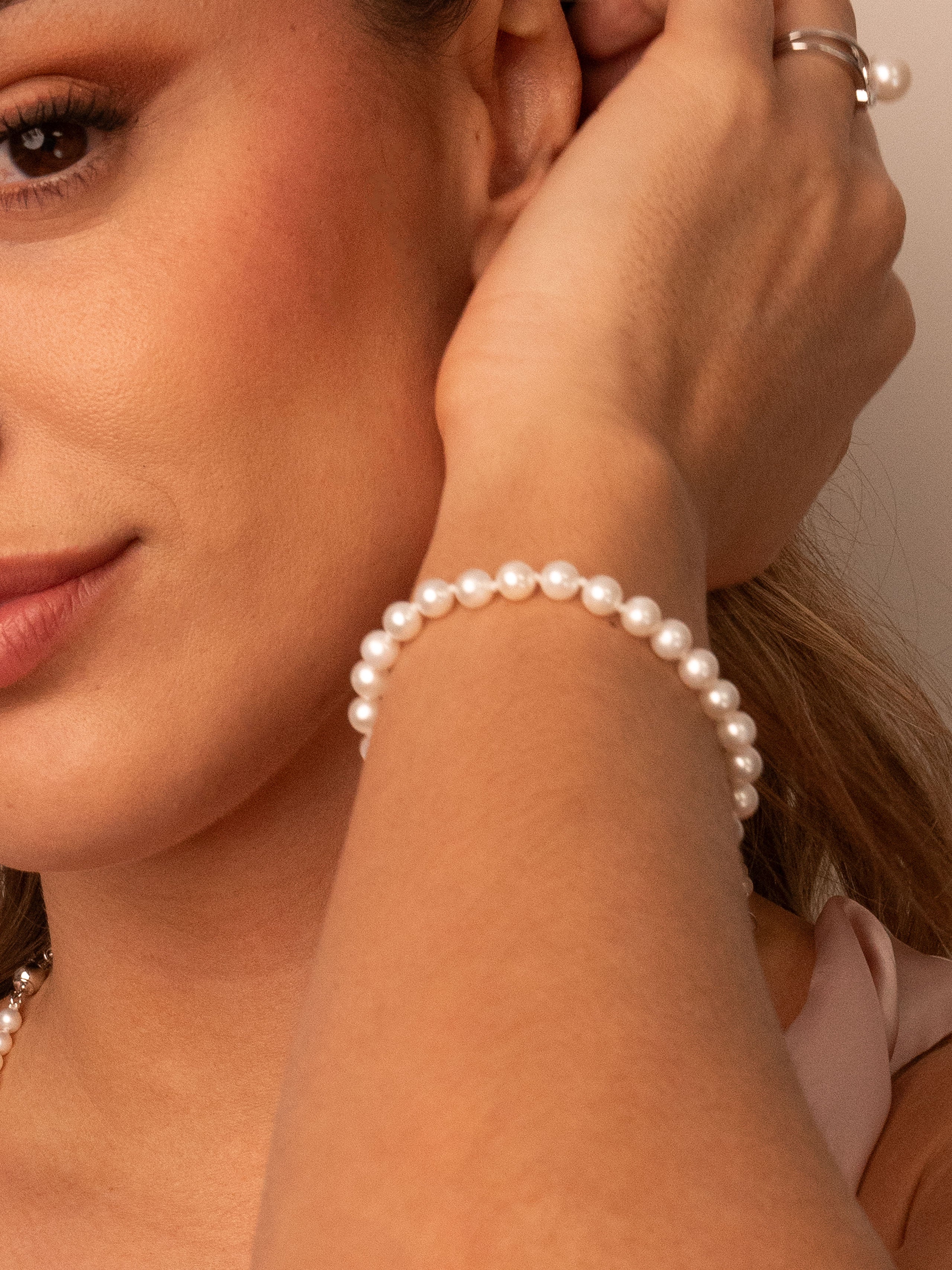 Pulsera de perlas cultivadas de agua dulce redondas de 5,5 - 6 mm