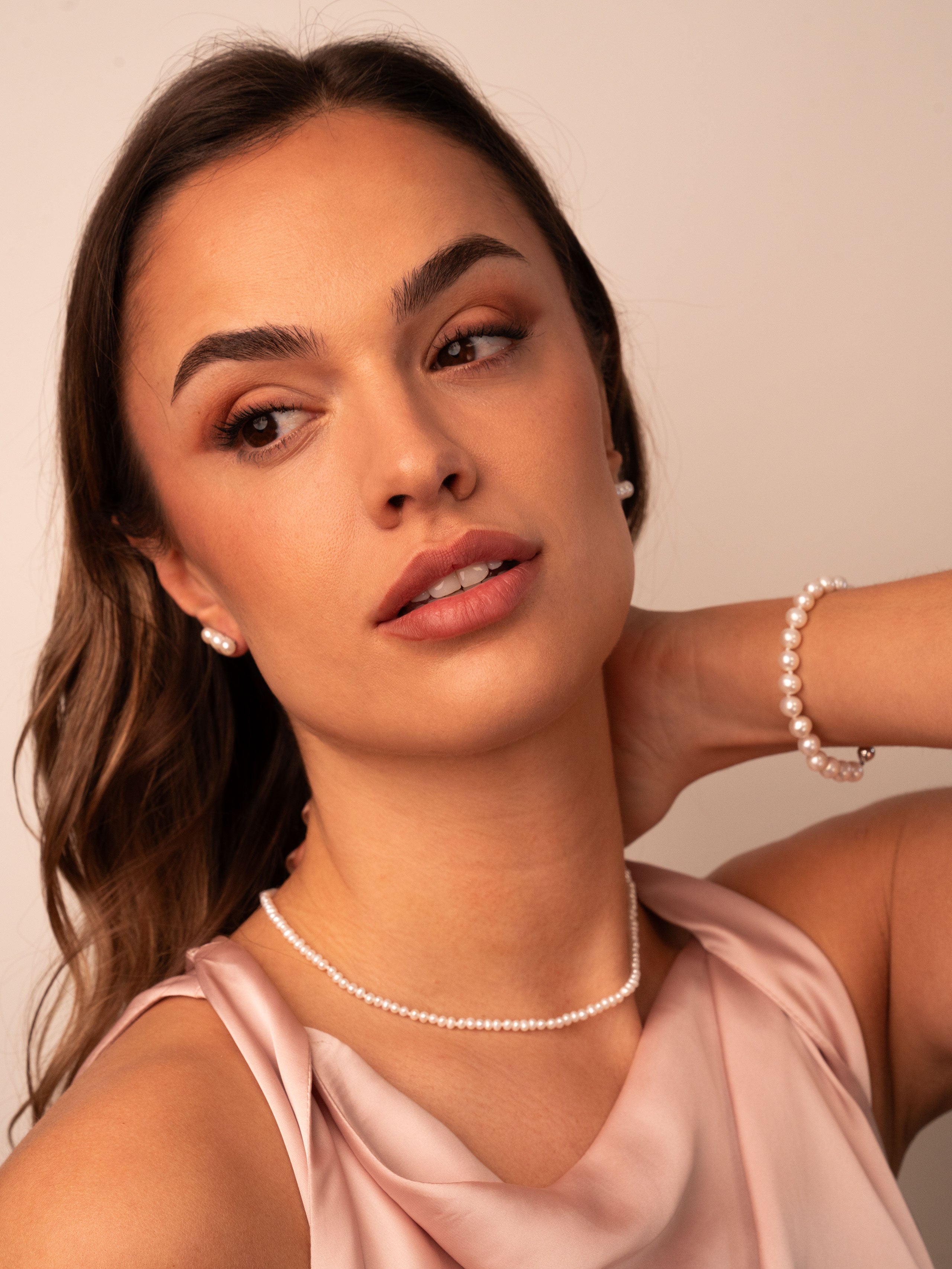 Pulsera de perlas cultivadas de agua dulce redondas de 6,5 - 7,5 mm