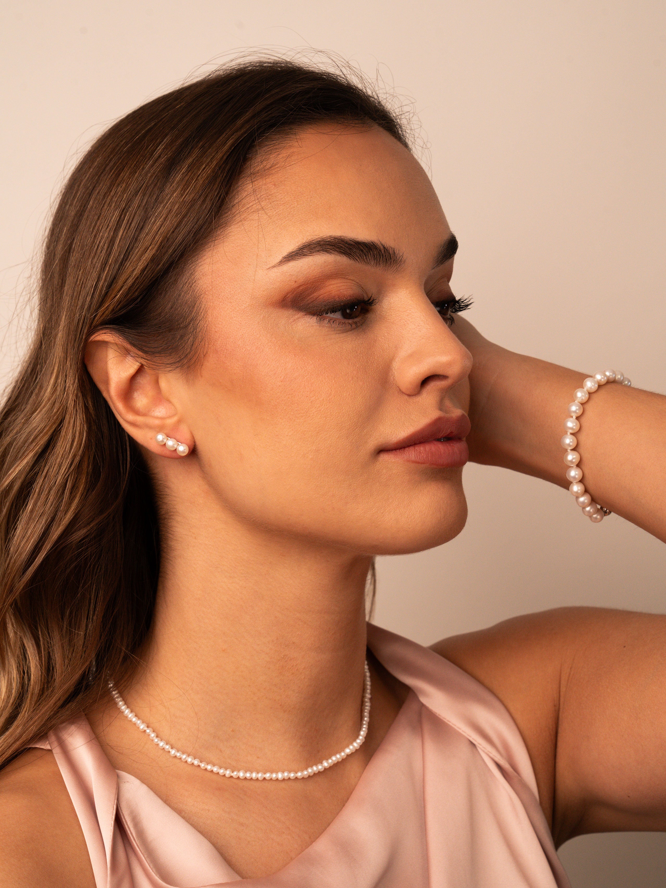 Pulsera de perlas cultivadas de agua dulce redondas de 6,5 - 7,5 mm