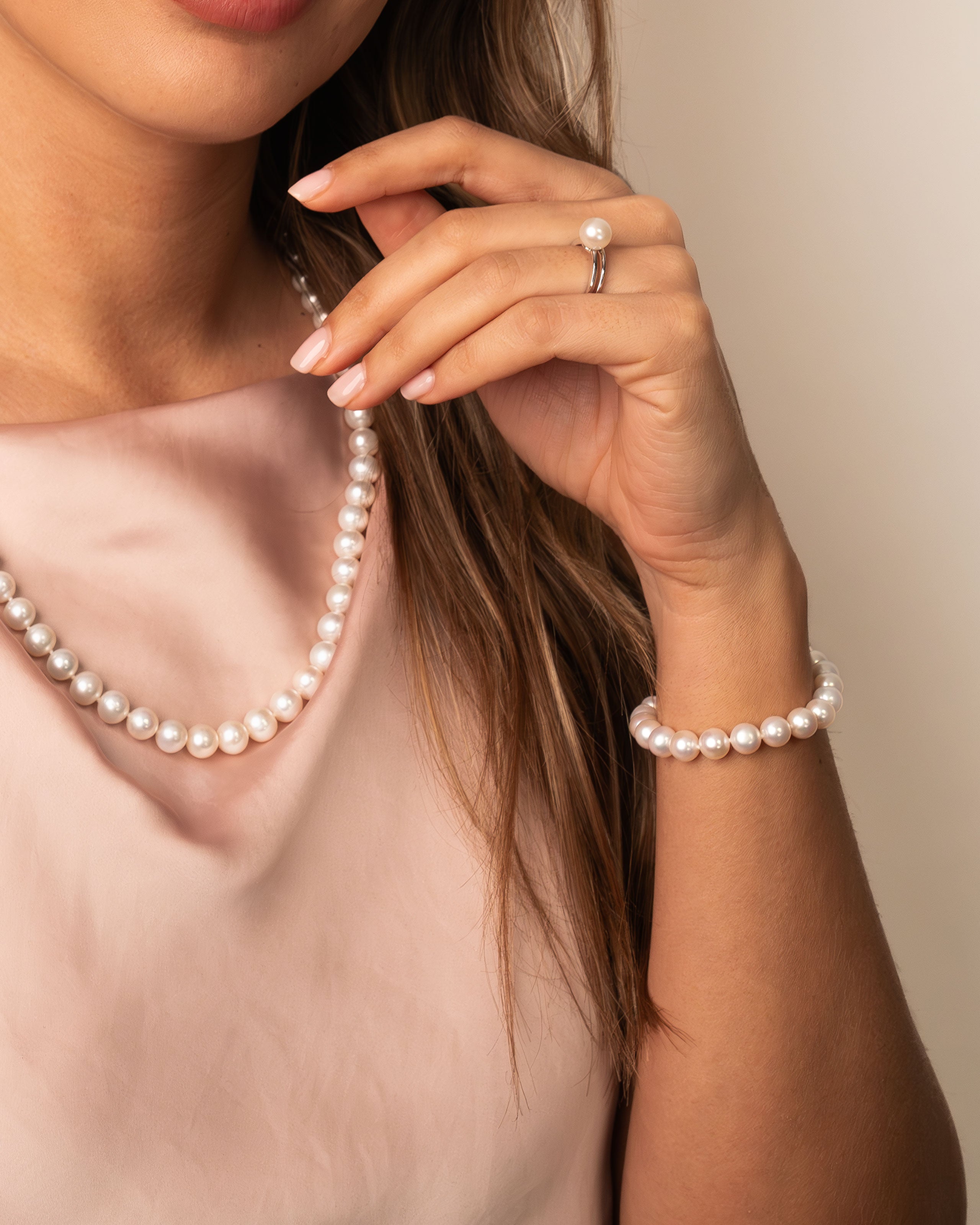 Pulsera de perlas cultivadas de agua dulce redondas de 8,5 a 9,5 mm