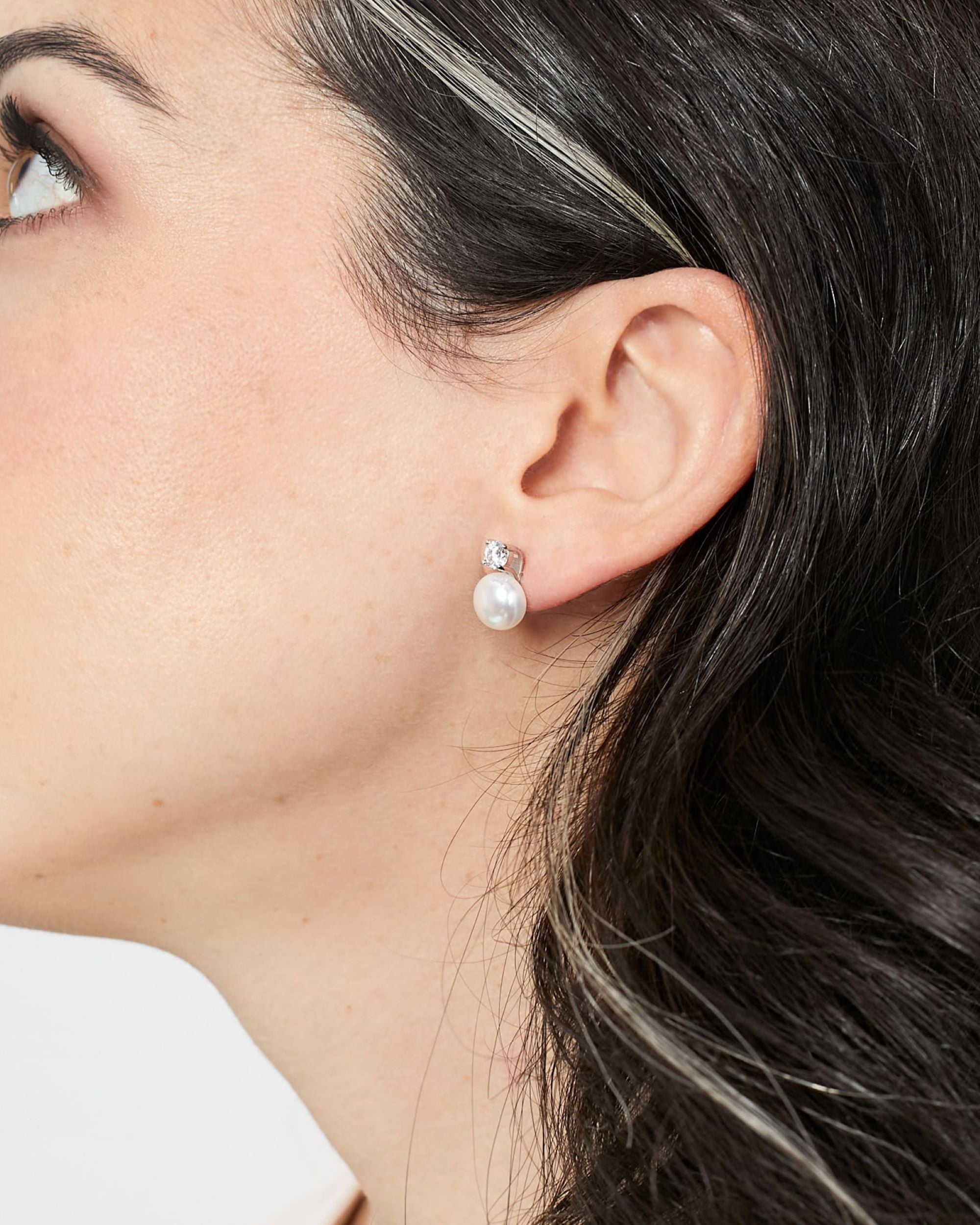 Pendientes de Perla Tu y Yo de Agua Dulce 8-9mm de Plata de Ley con Circonitas Secret & You