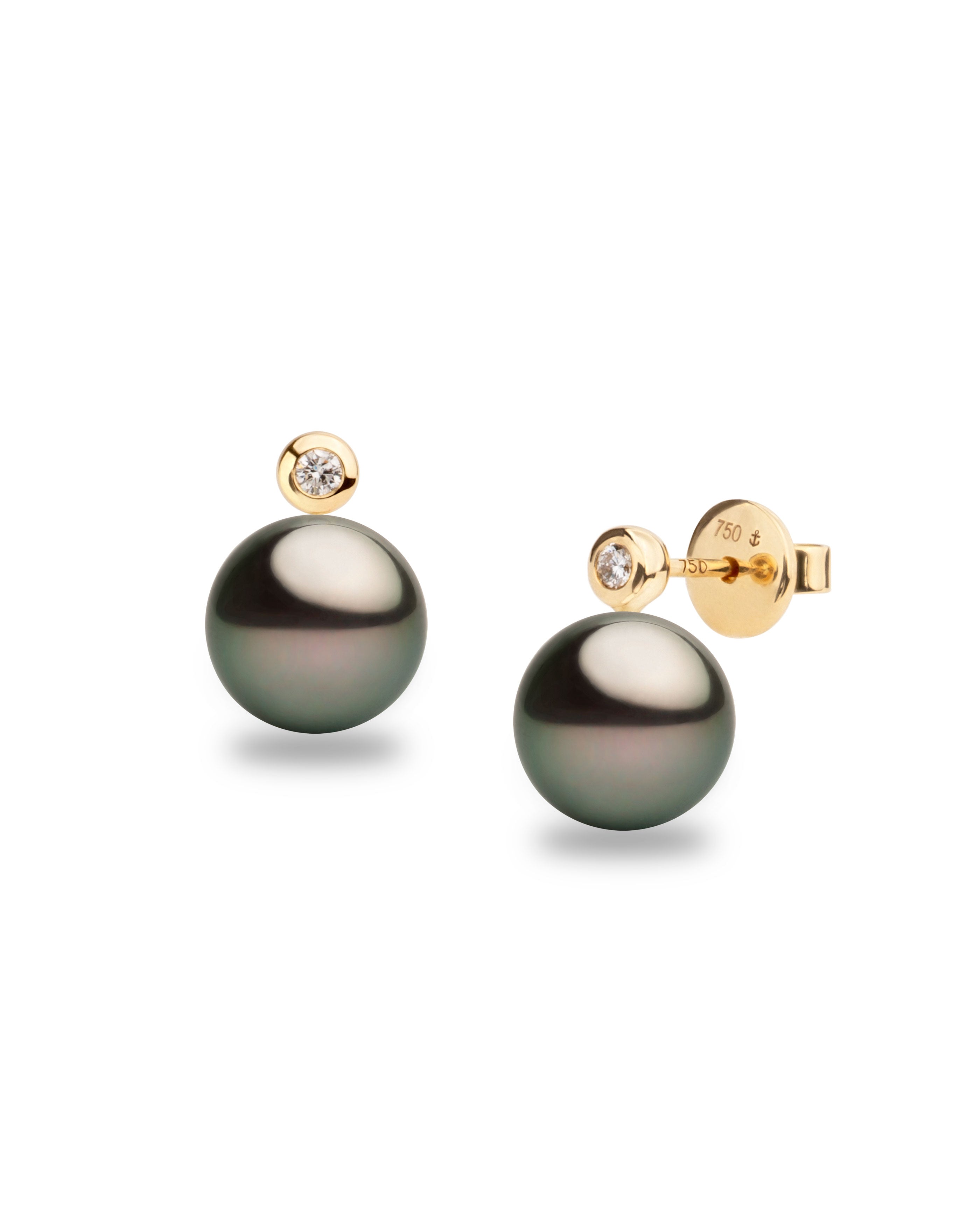 Pendientes Lyra con Perlas Tahiti y Diamantes Redondos en Oro | 9 - 10 mm