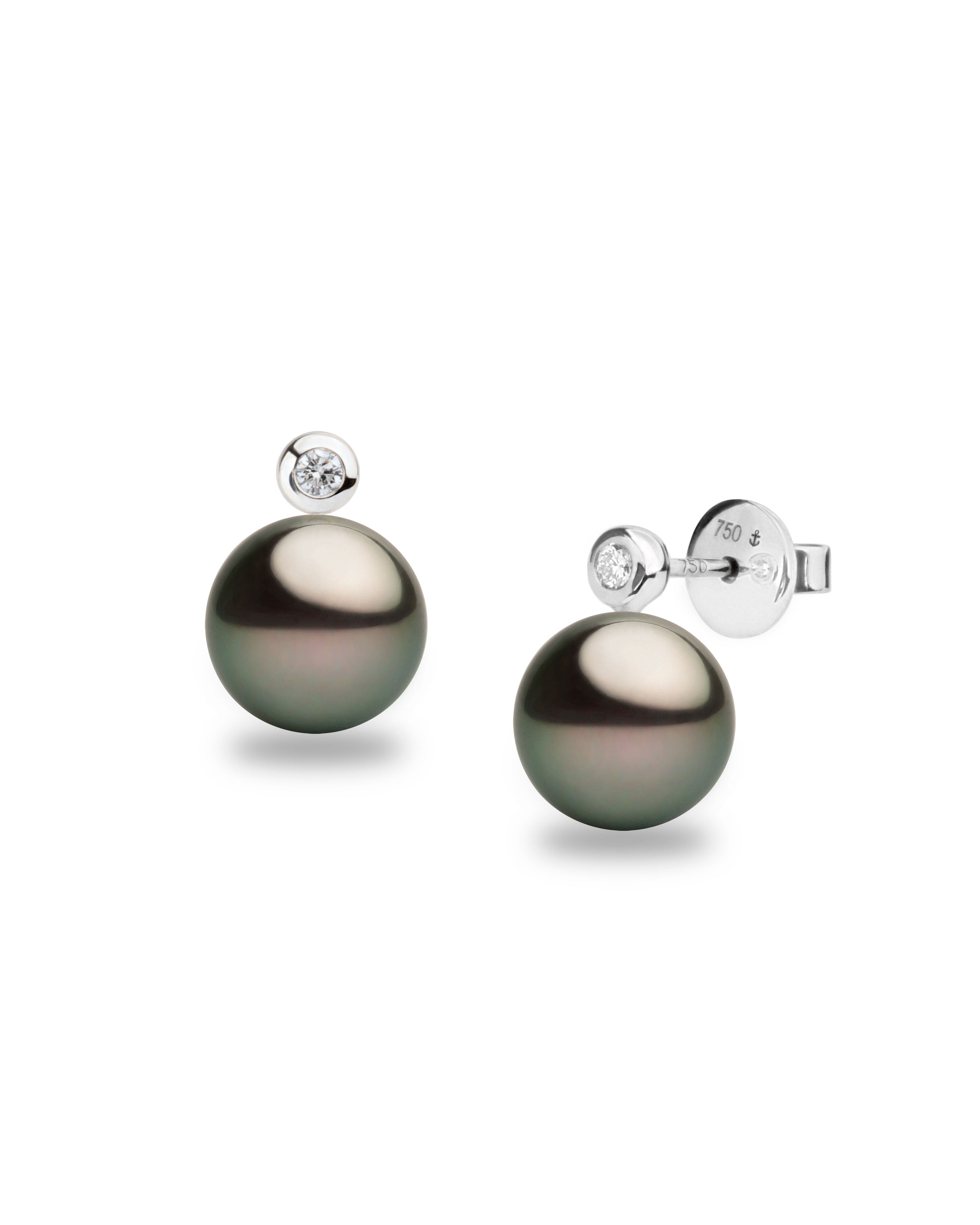Pendientes Lyra con Perlas Tahiti y Diamantes Redondos en Oro Blanco | 9 - 10 mm