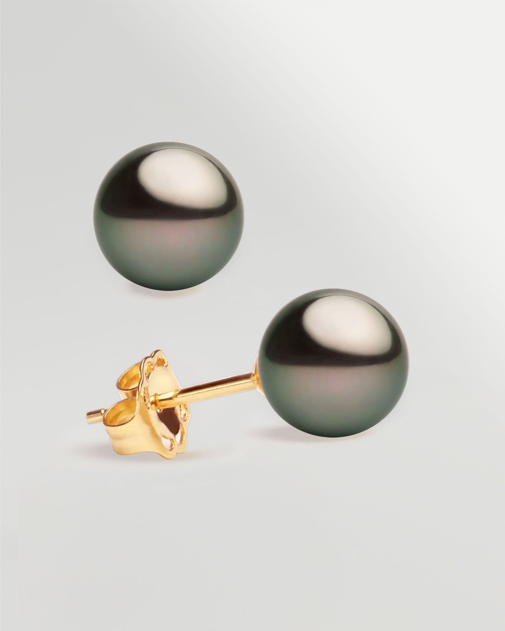 Pendientes de perlas cultivadas naturales negras de tahiti 8-8,5mm