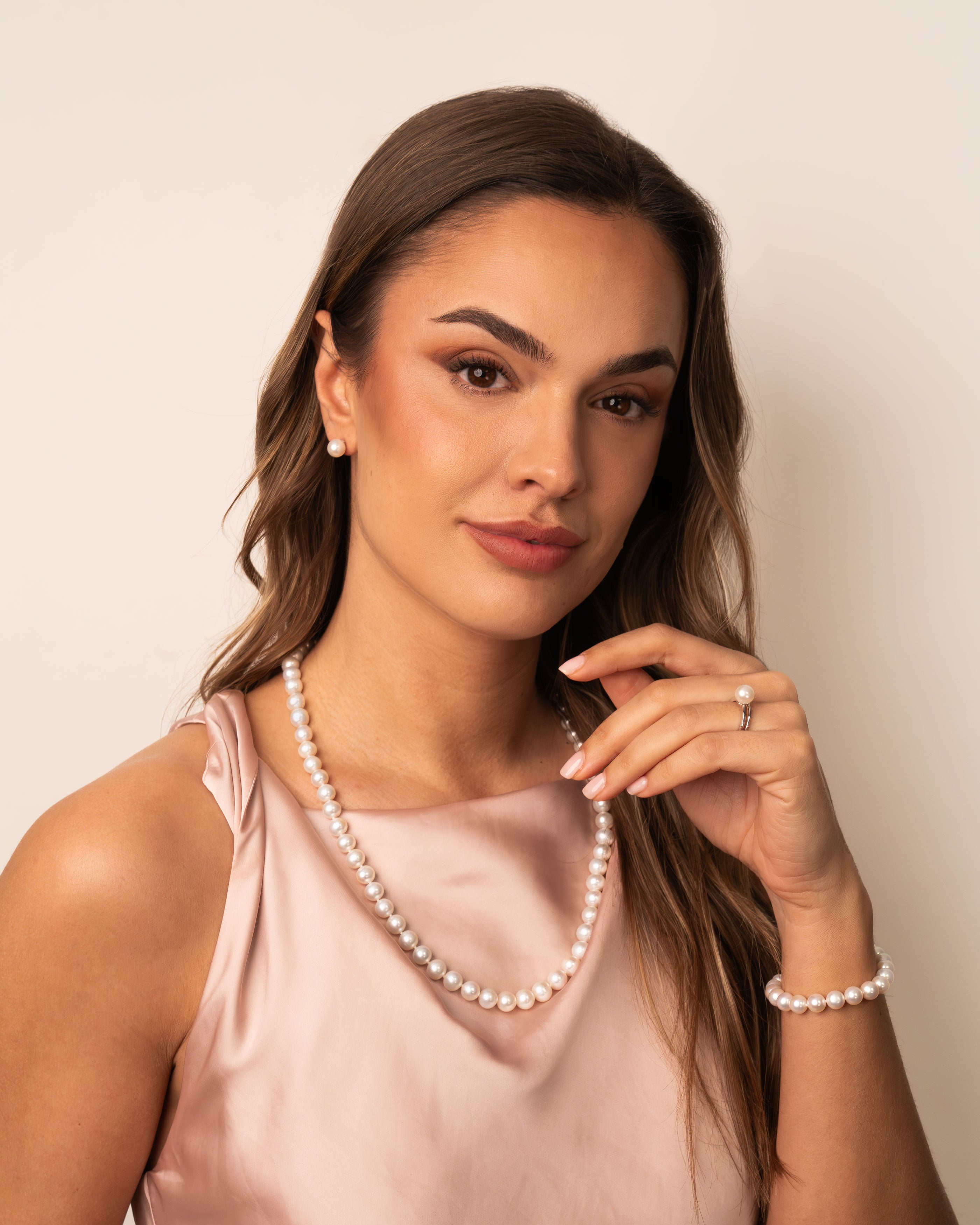 Pulsera de perlas cultivadas de agua dulce redondas de 8,5 a 9,5 mm