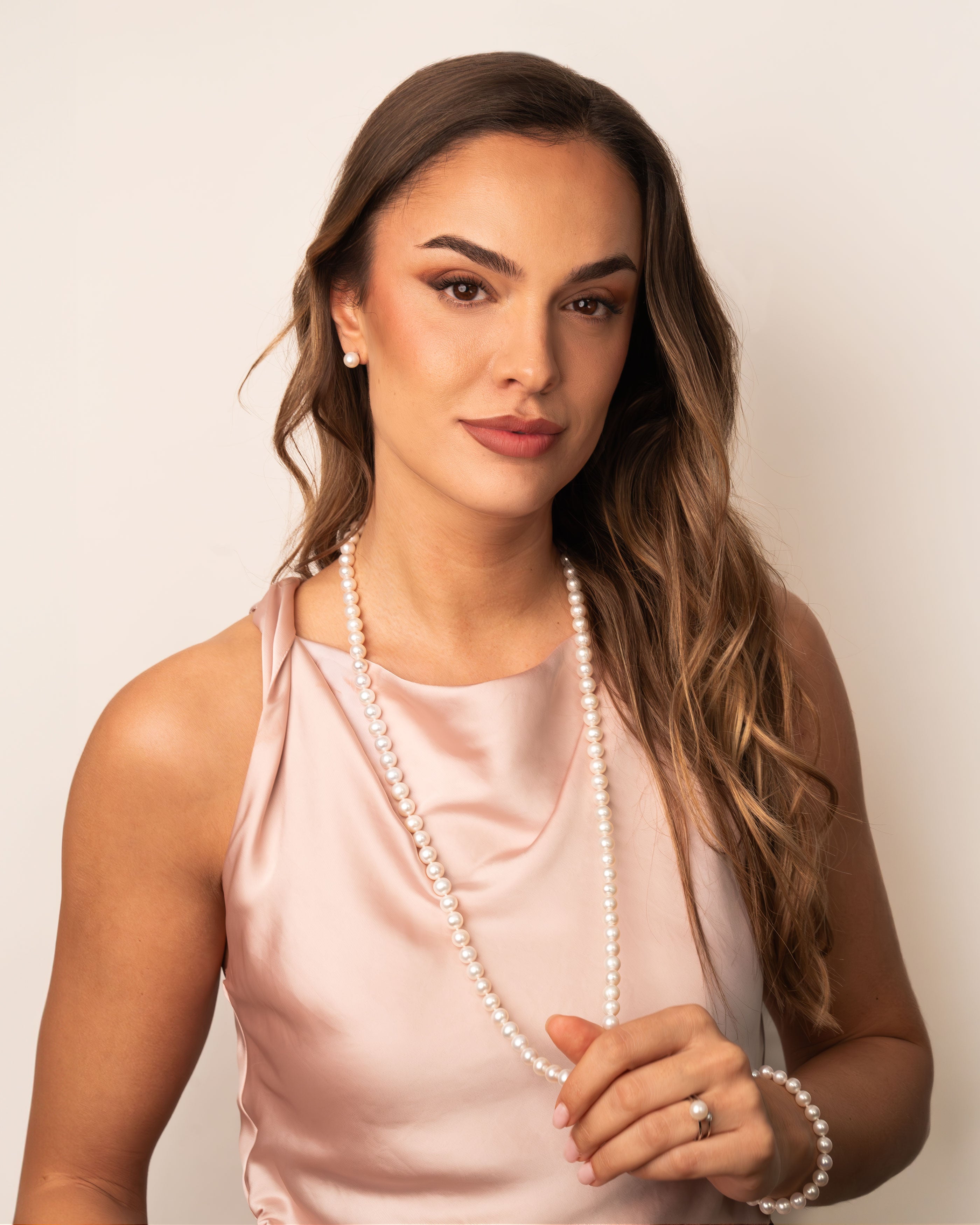 Pulsera de perlas cultivadas de agua dulce redondas de 8,5 a 9,5 mm