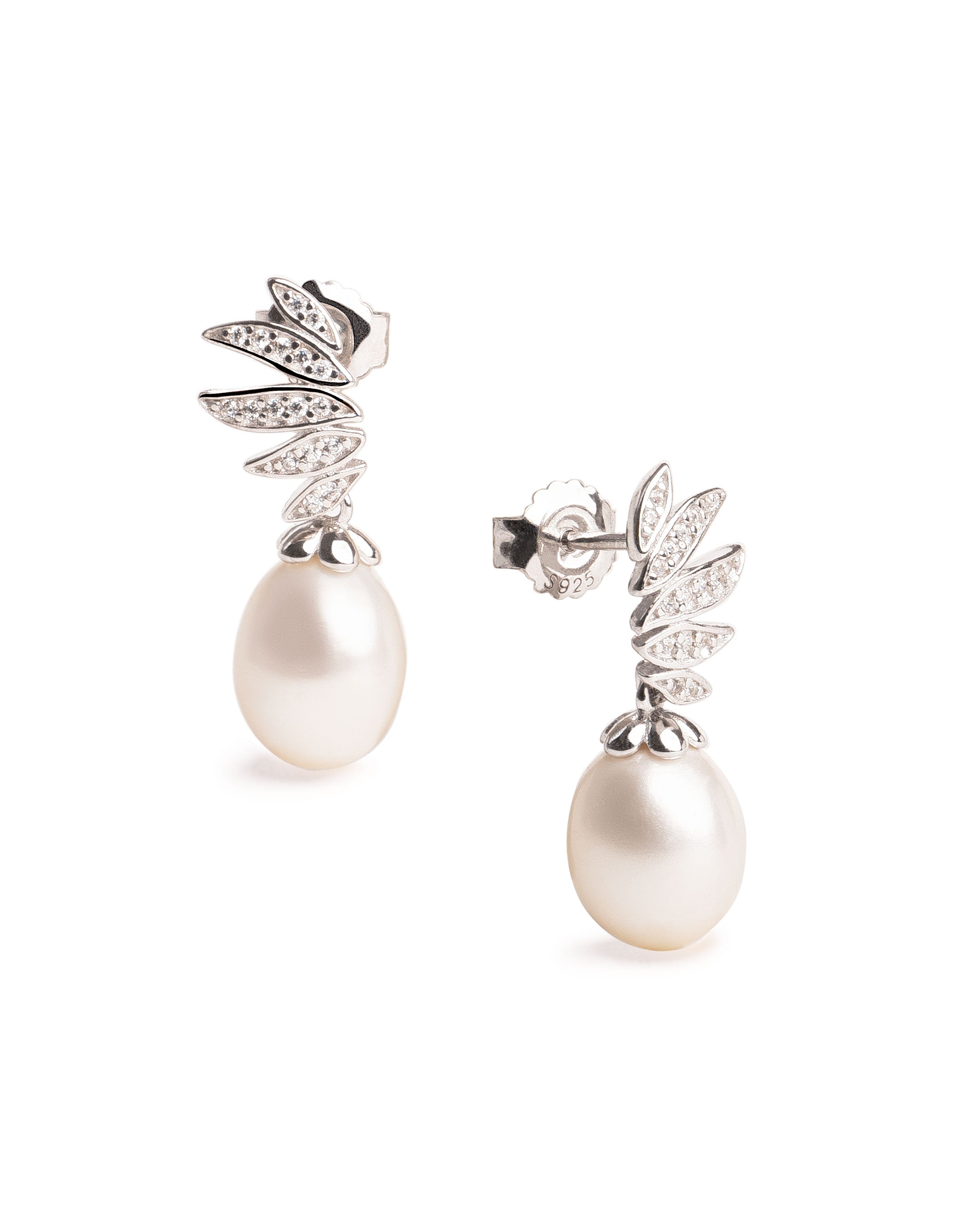 Pendientes Flora perla gota de agua 8-9 mm con circonitas | Colección Bloom