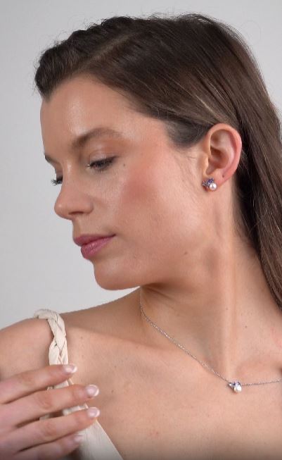 Pendientes Shelley de Perla Cultivada de Agua dulce 6-6.5mm, Tanzanita y Espinela azul