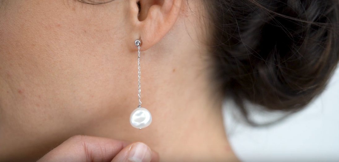 Pendientes de Perlas Keshi Cultivadas con Cadena de Plata de Ley y Circonita Secret & You