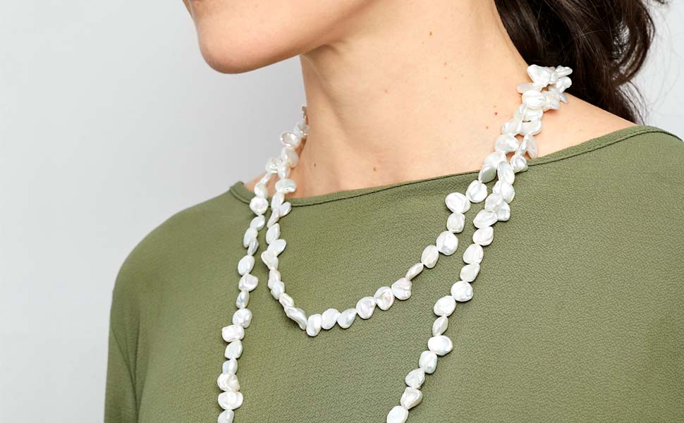 Collar de Perlas Cultivadas de Agua Dulce Barrocas Keshi de 9-11 mm, 120 cm de largo