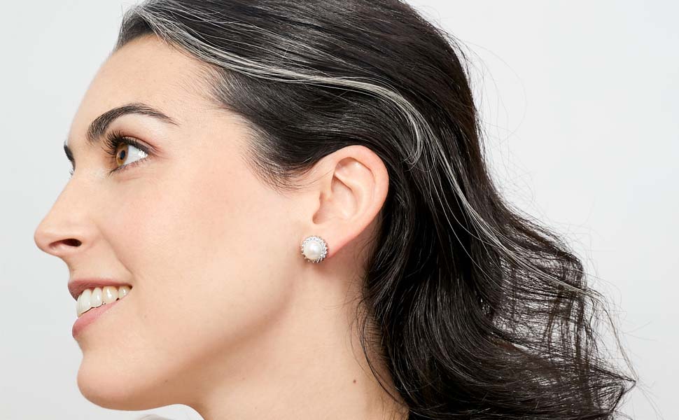 Pendientes de Perla Botón con Circonitas Secret & You