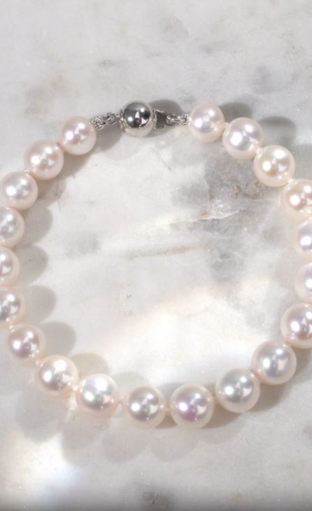 Pulsera de perlas cultivadas de agua dulce redondas de 7,5 a 8,5 mm