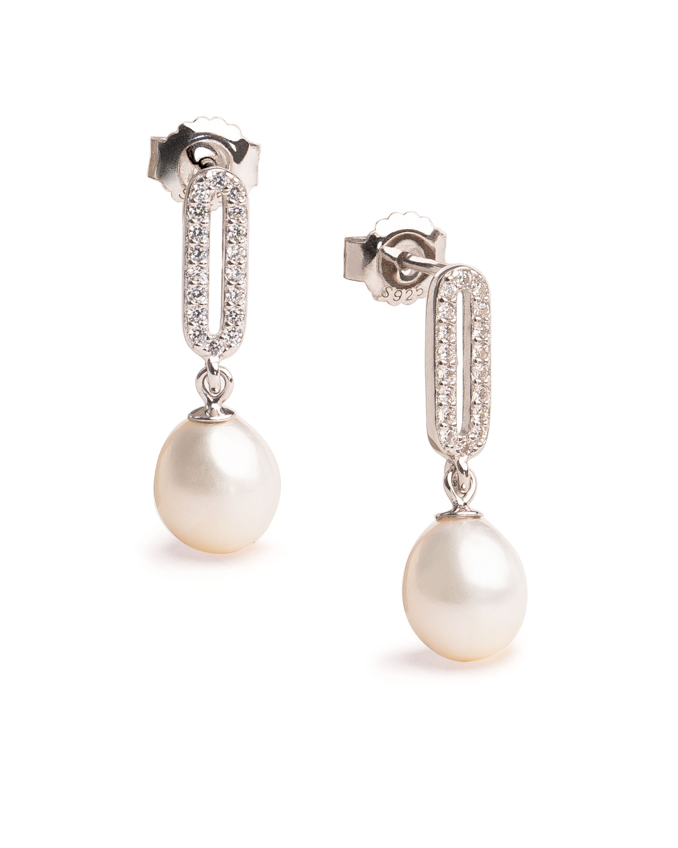 Pendientes Rosie perla gota de agua 7-8 mm con circonitas | Colección Bloom