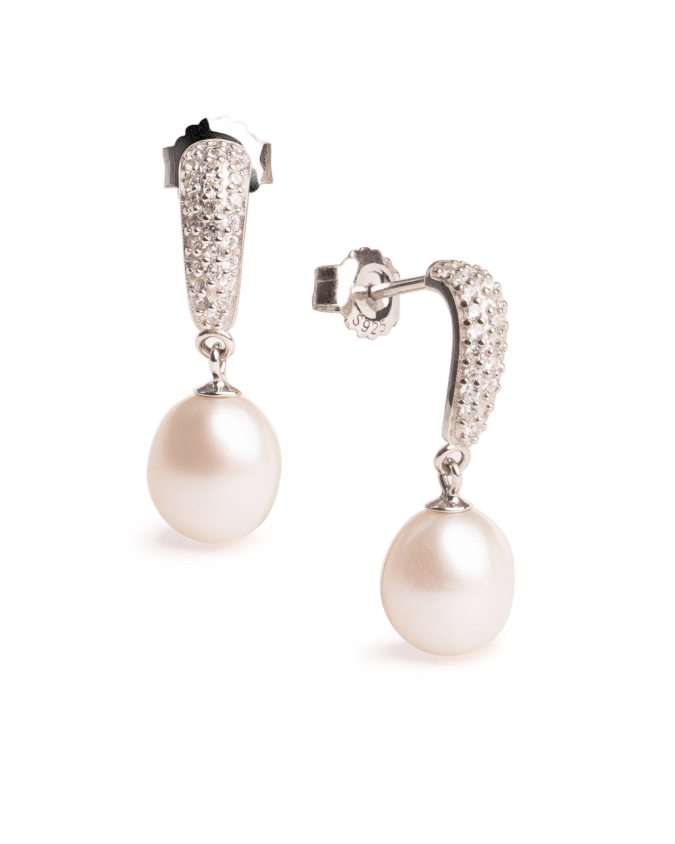 Pendientes Vidia perla gota de agua 8-9 mm con circonitas | Colección Bloom