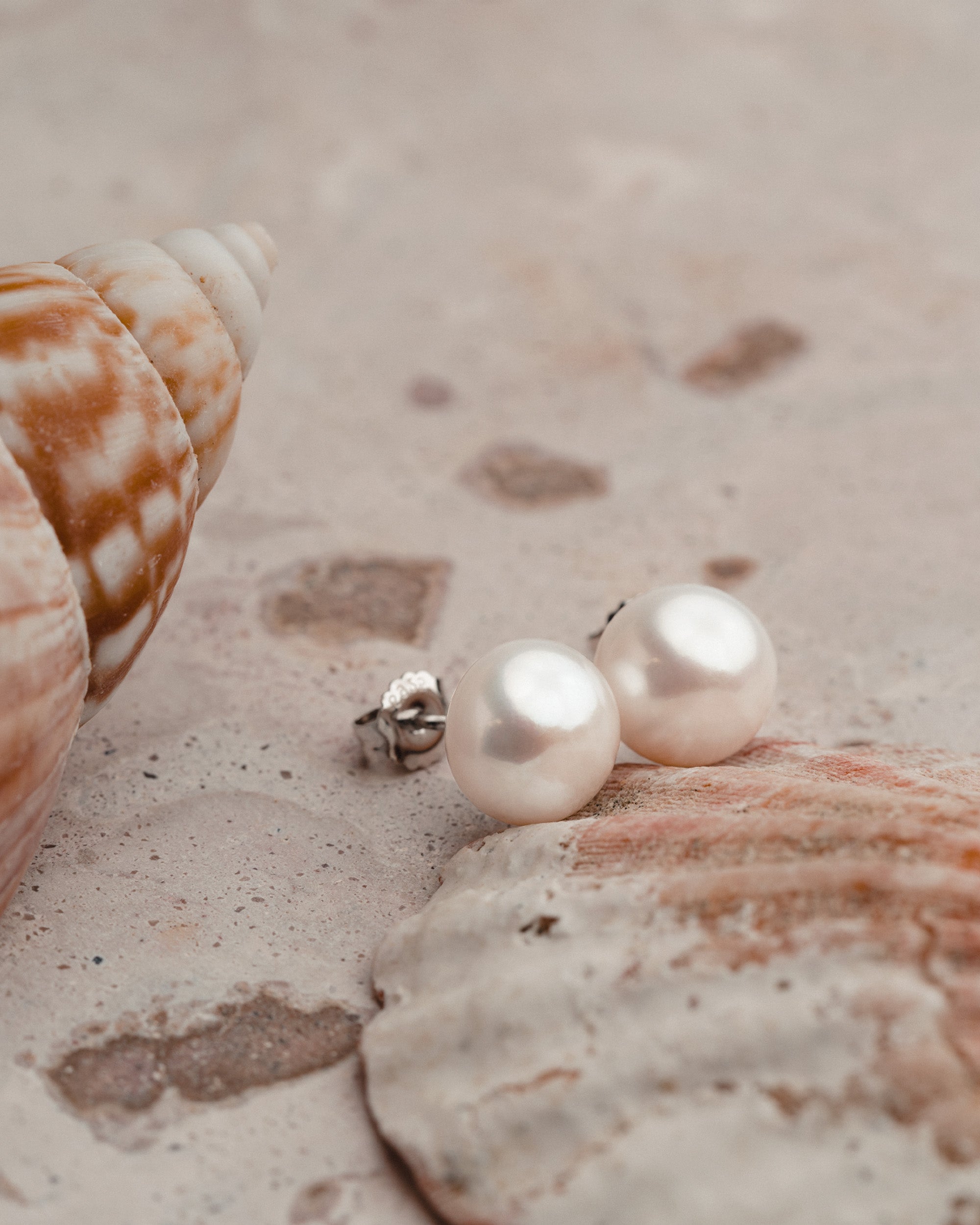 Button Pearl Earrings in Sterling Silver