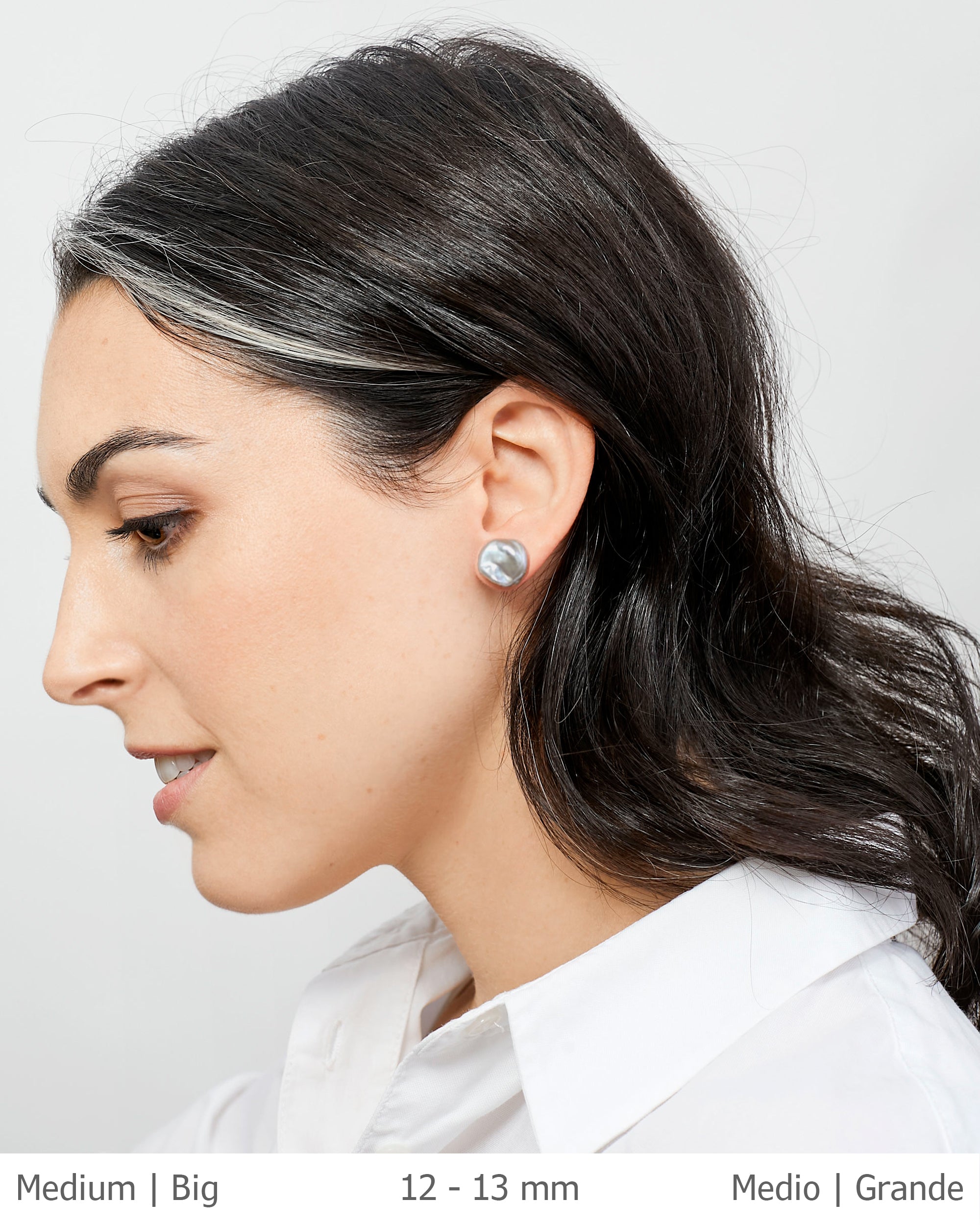 Pendientes de Perlas Keshi Cultivadas Grises y Plata de Ley Secret & You 12-13mm