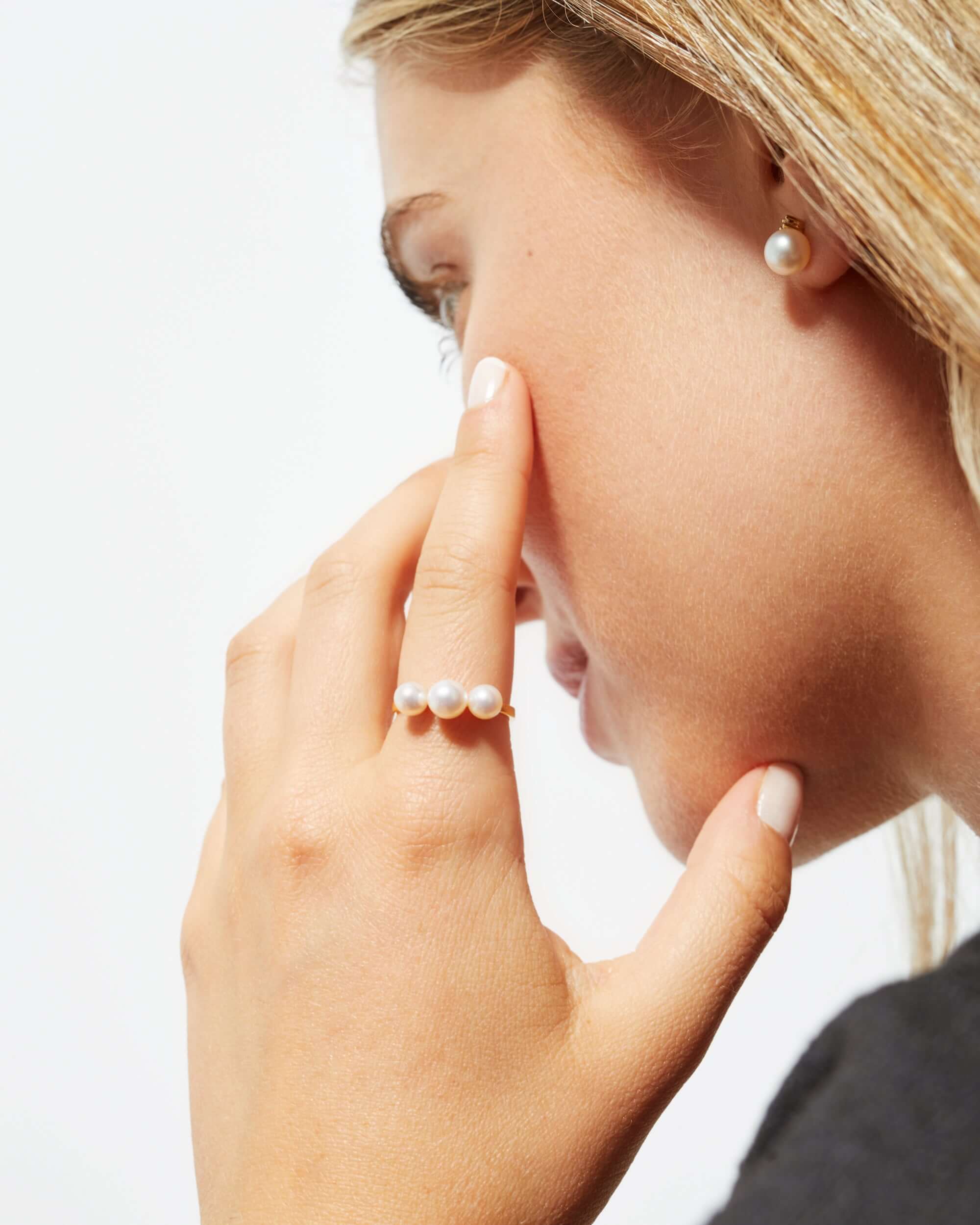 Anillo Tres Perlas Redondas de 5,5-6 mm - Oro Vermeil secret & you