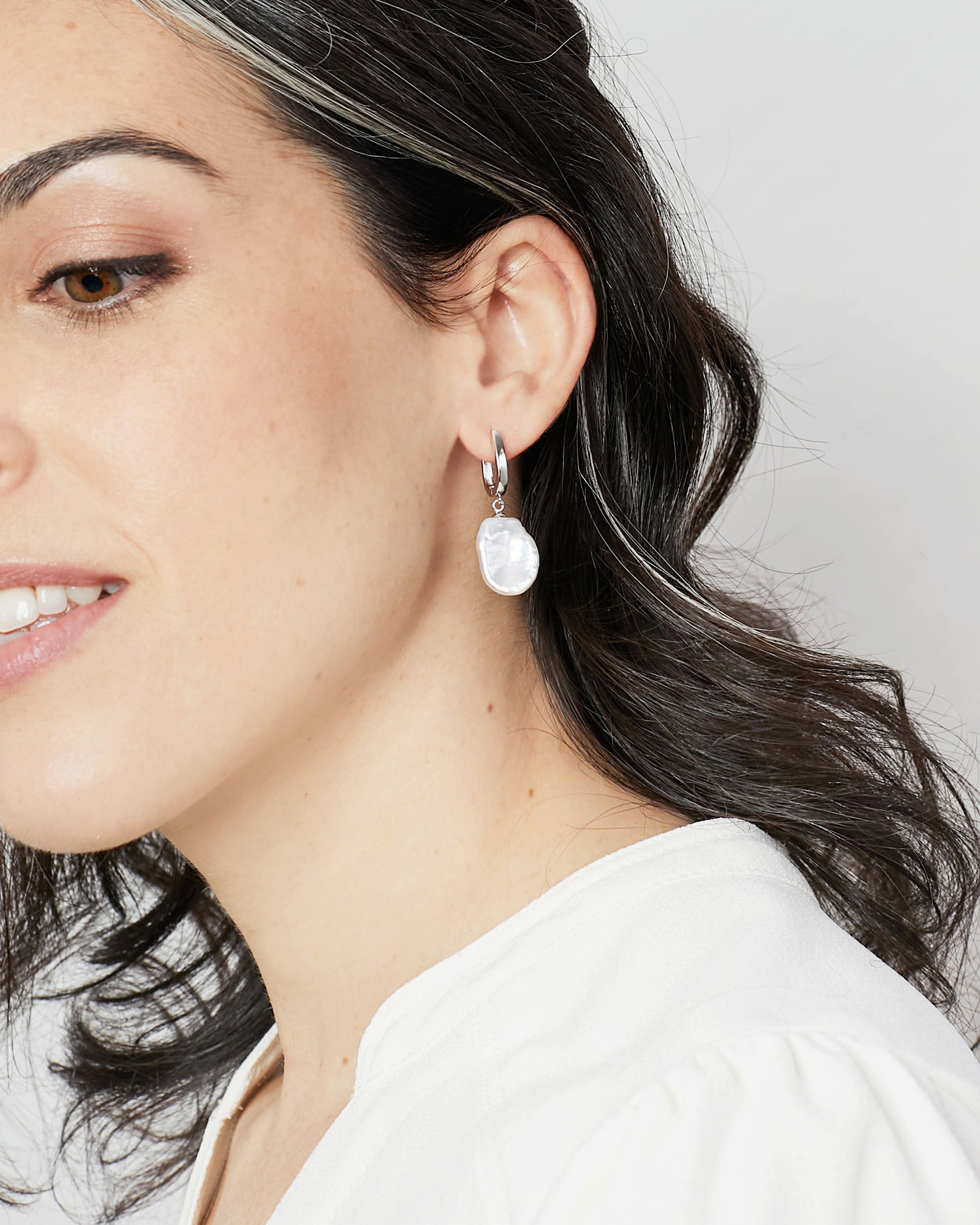 pendientes perlas barrocas keshi grandes cultivadas plata de ley de mujer Secret & You