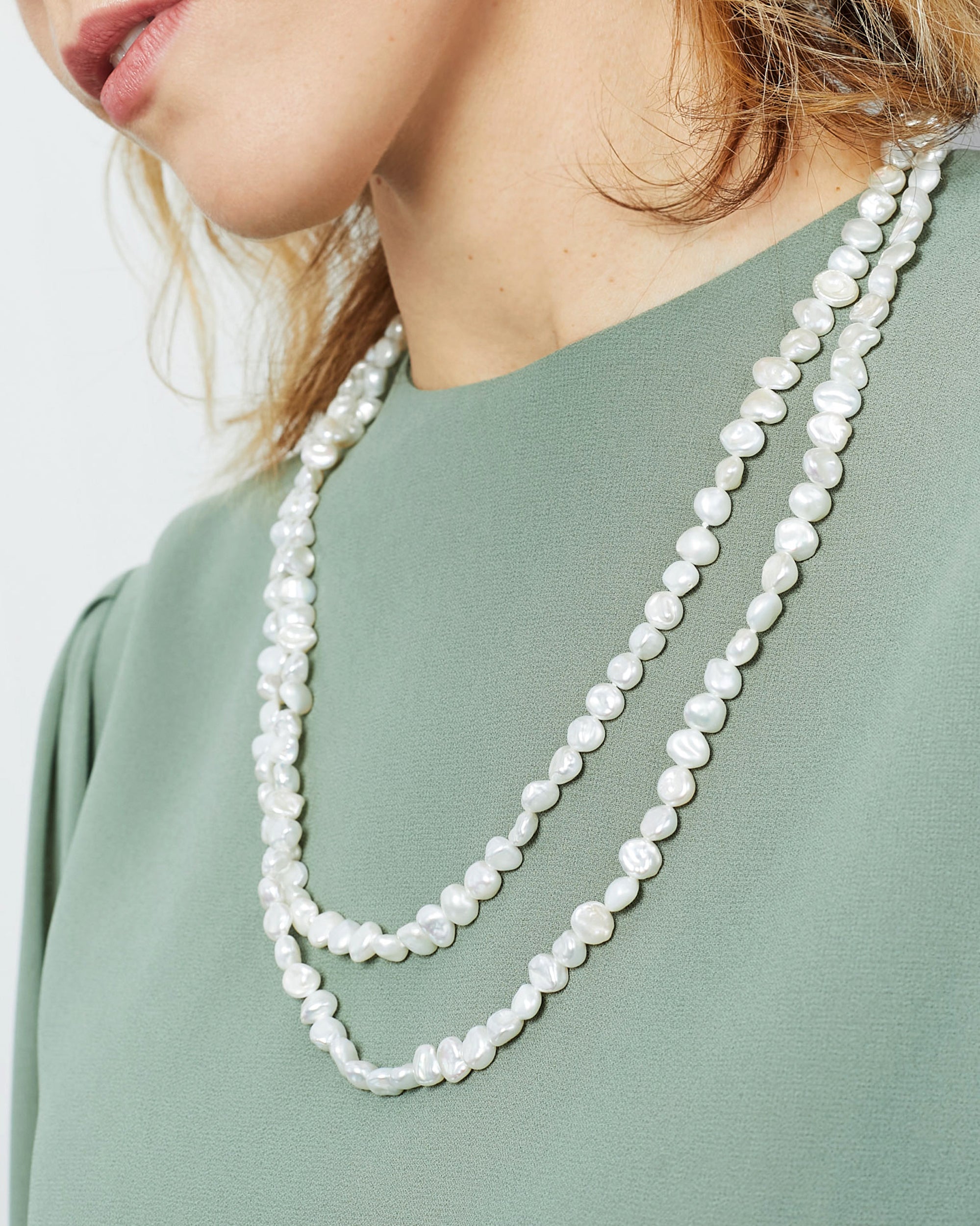 Collar de Perlas Cultivadas de Agua Dulce Barrocas Keshi de 7-9 mm, 120 cm de largo Secret & You