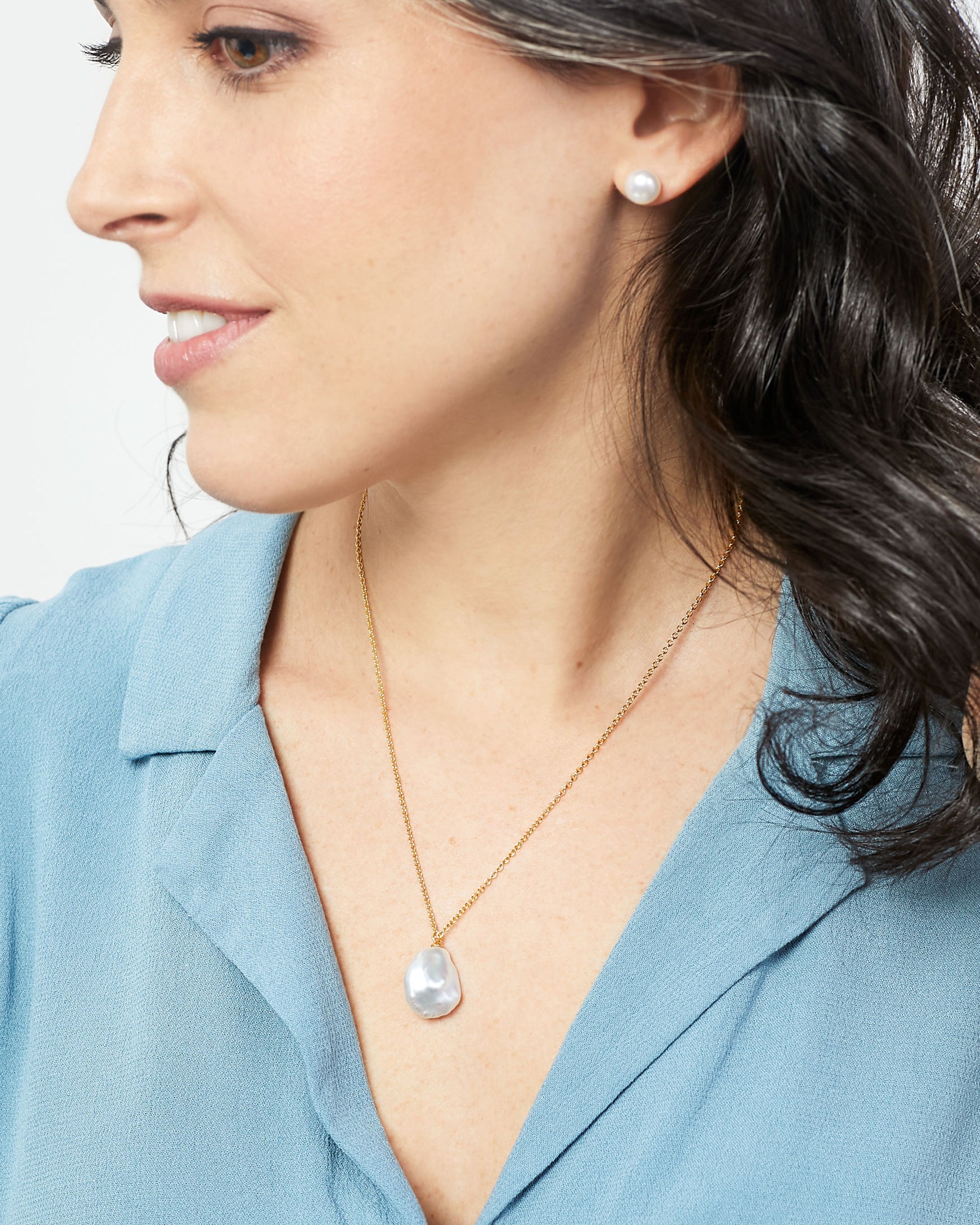 Colgante Perla de Agua Dulce Keshi de 14-16 mm y Plata de ley bañada en Oro Secret & You