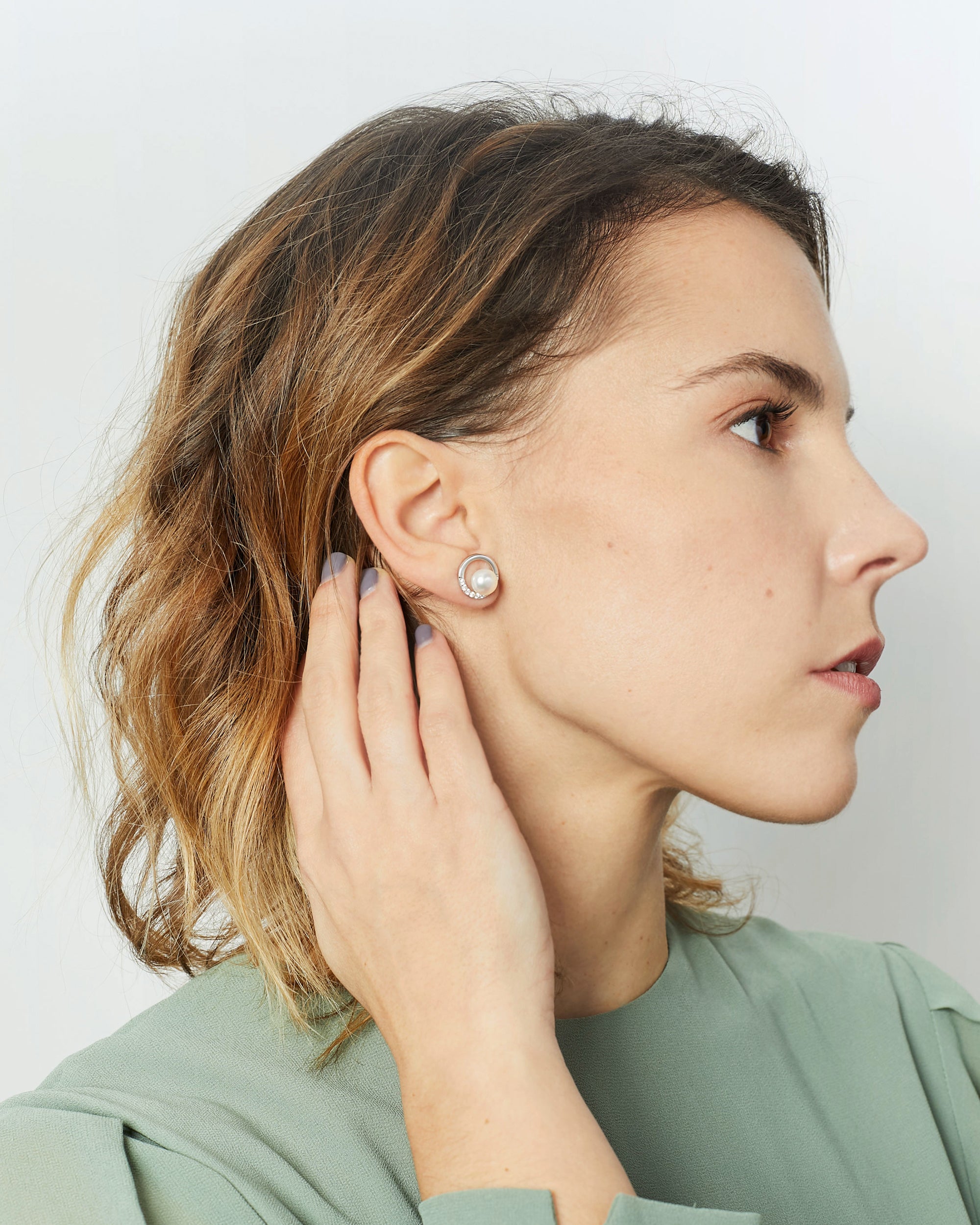 Pendientes de mujer Perlas Botón Cultivadas de Plata de Ley con Circonitas Secret & You