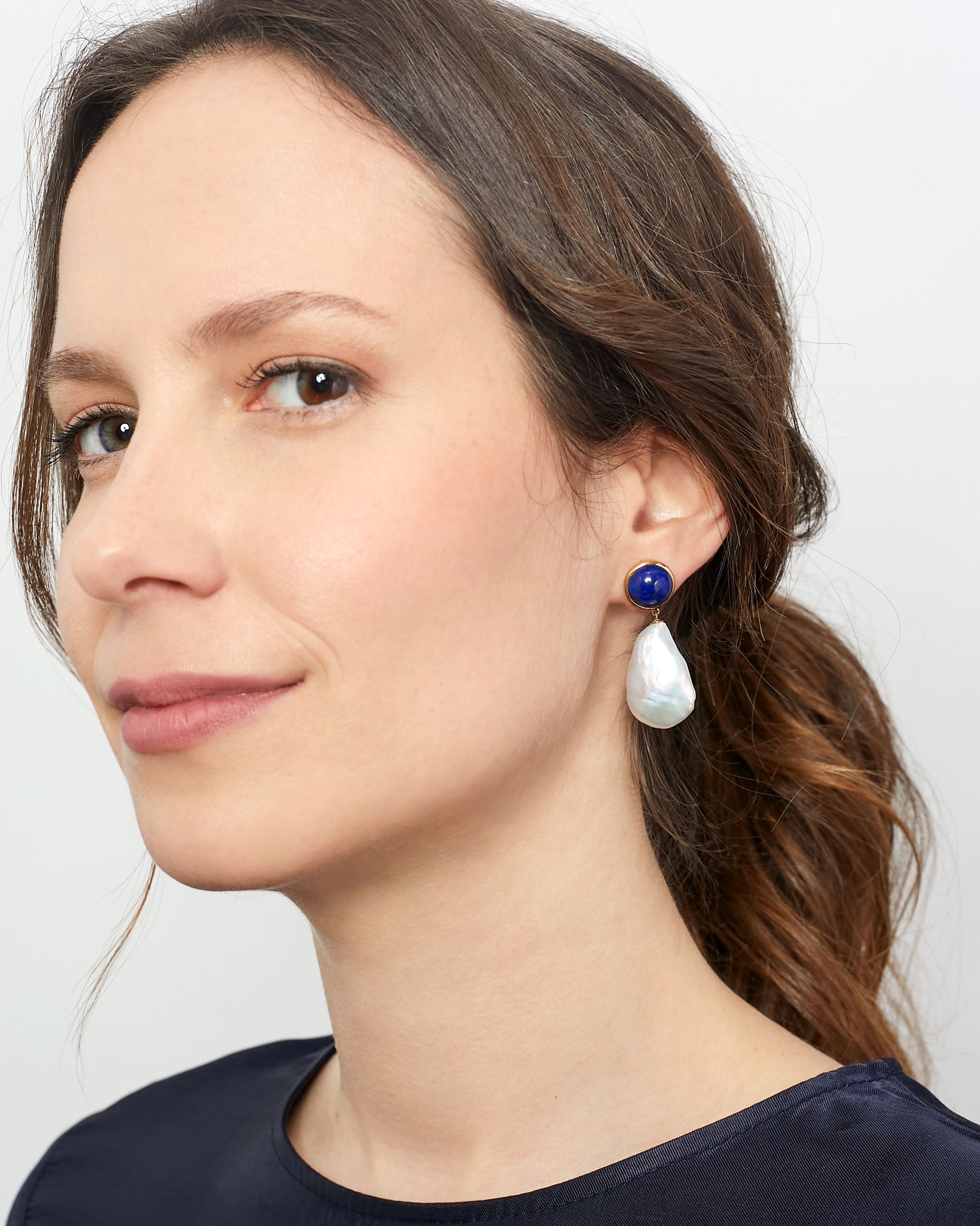 Pendientes de perlas cultivadas barrocas grandes con lapislazuli de mujer Secret & You