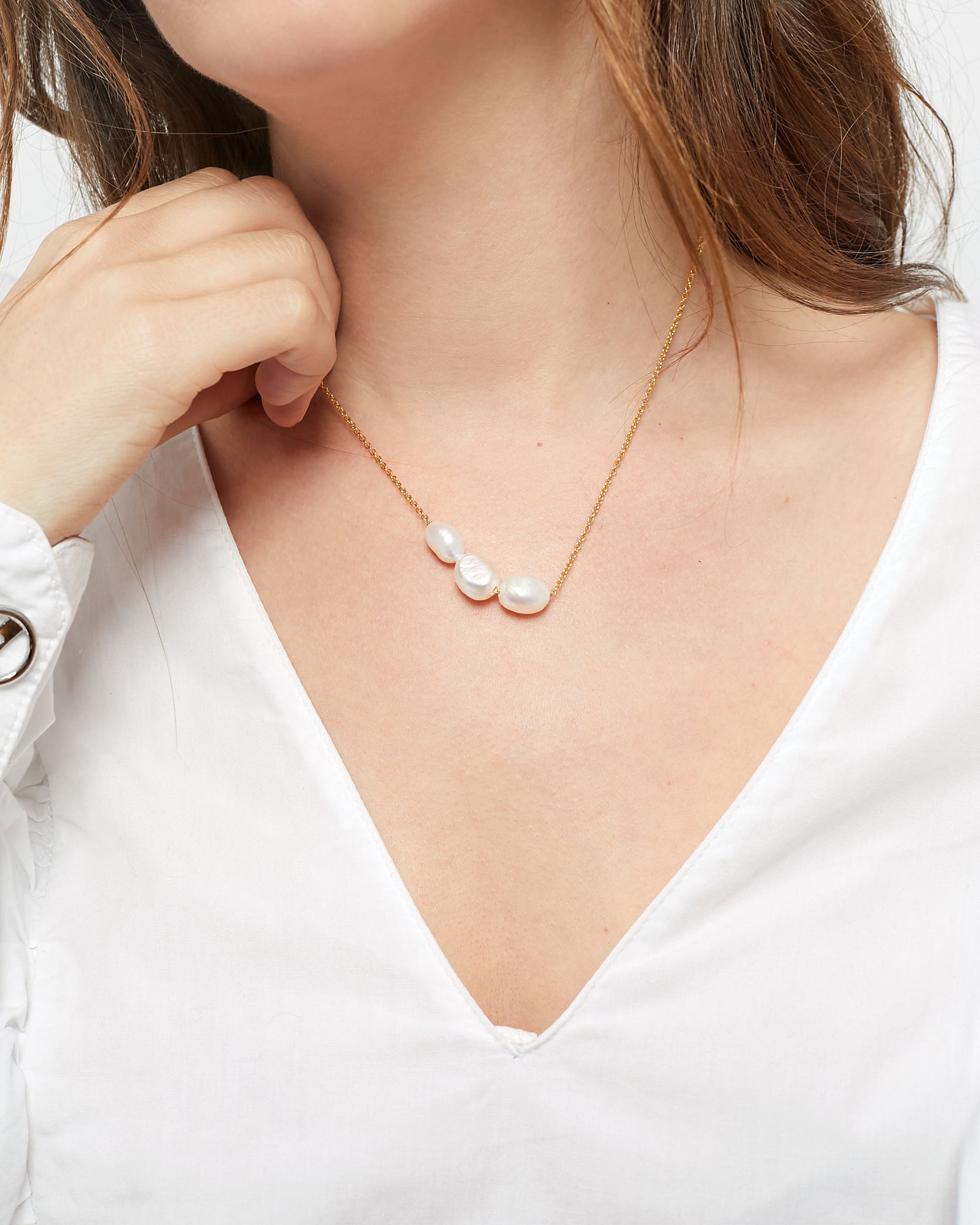 Colgante Tres Perlas de Agua Dulce Barrocas de 8-9 y 9-10 mm y Plata de ley Bañada en Oro 18 K Secret & You