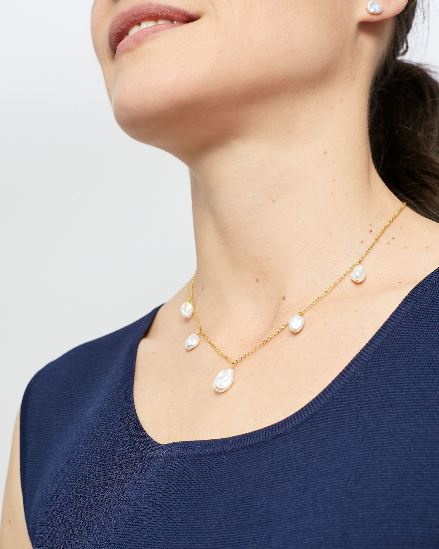 Colgante de plata bañada en oro de 18k de perlas barrocas keshi blancas de mujer Secret & You