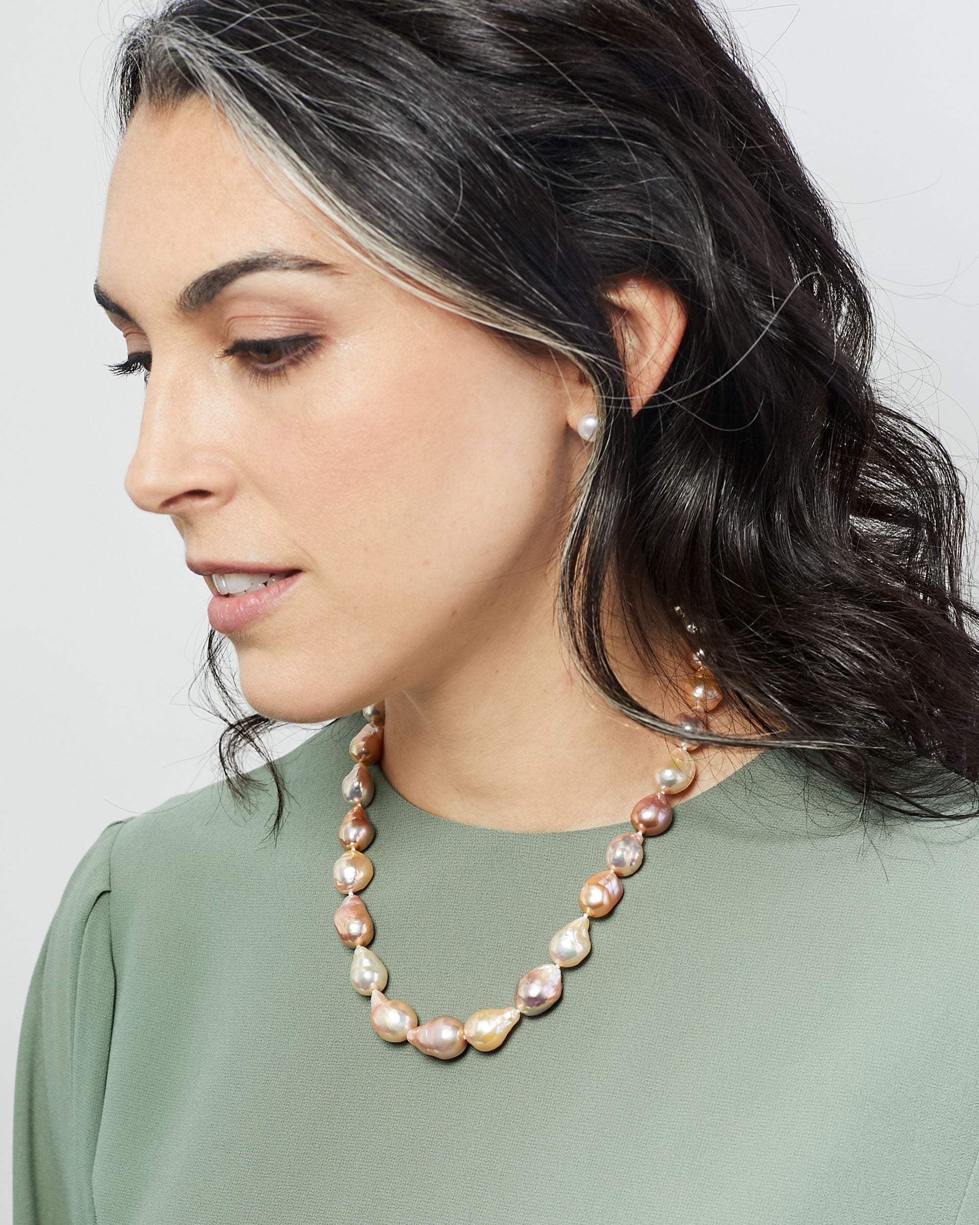 Collar de Perlas de Agua Dulce Barrocas Multicolor Natural, 11-13 mm y 45 cm largo