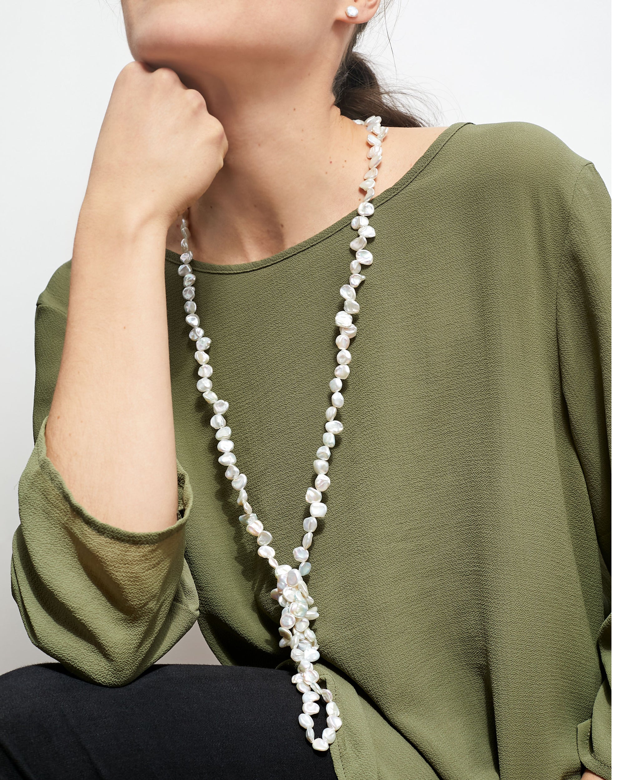 Collar de Perlas Cultivadas de Agua Dulce Barrocas Keshi de 9-11 mm, 120 cm de largo