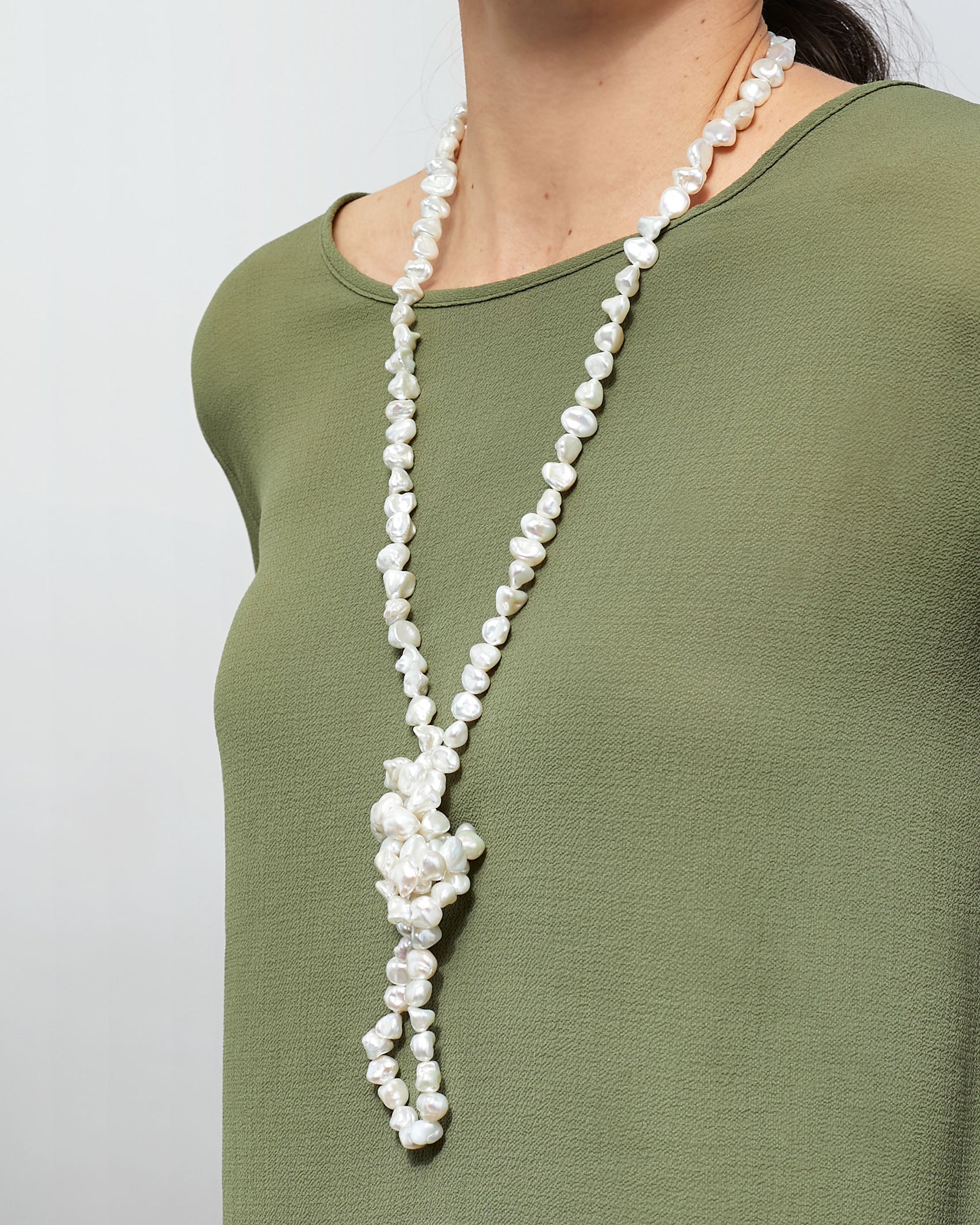 Collar de Perlas Cultivadas de Agua Dulce Barrocas Keshi de 10-11 mm, 120 cm de largo