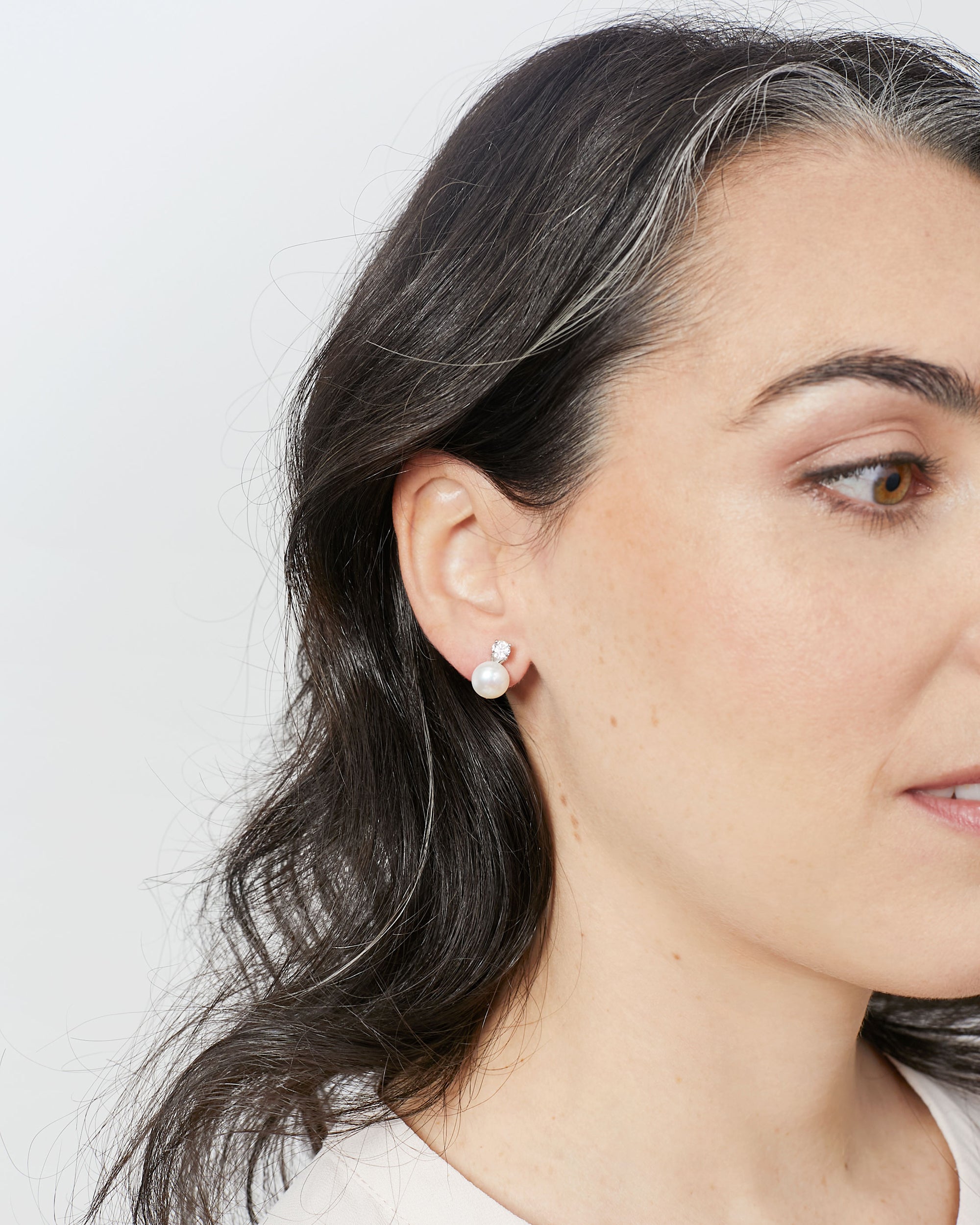 Pendientes de Perla Tu y Yo de Agua Dulce 8-9mm de Plata de Ley con Circonitas Secret & You