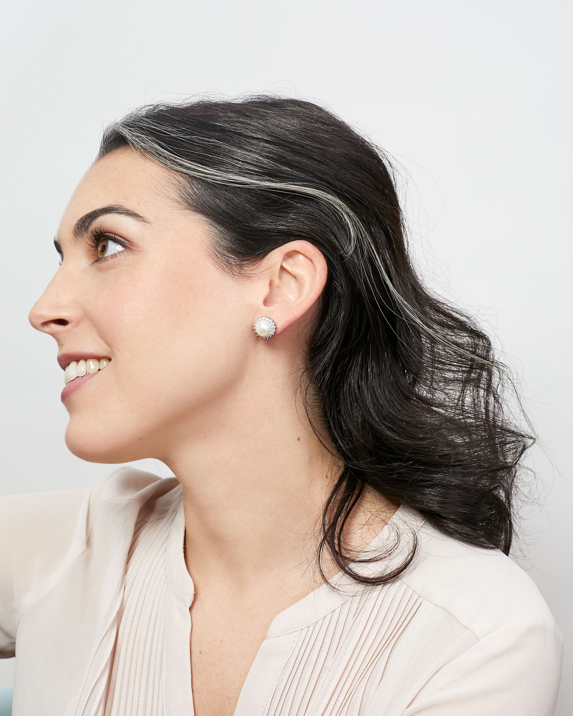 Pendientes de Perla Botón con Circonitas Secret & You