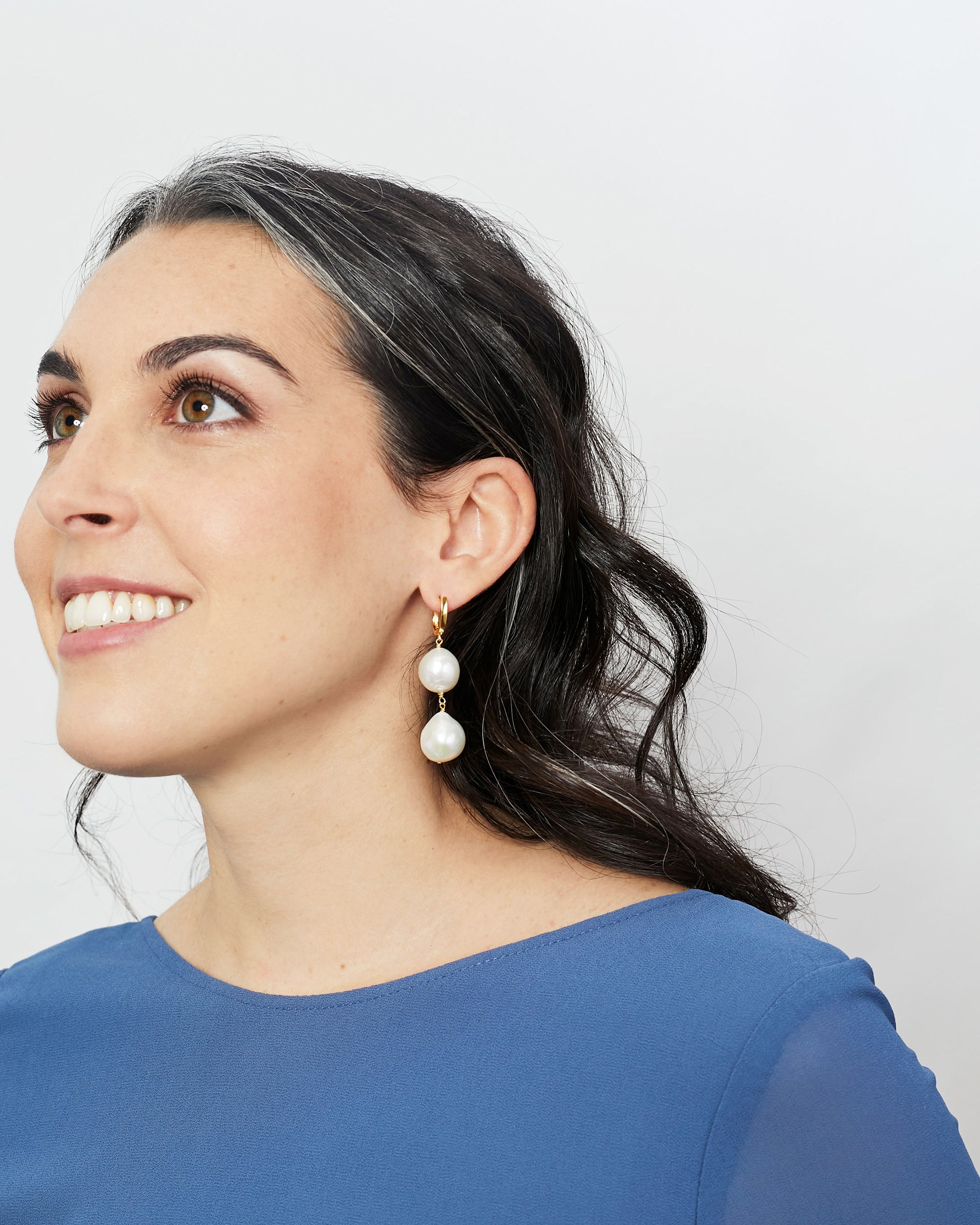 pendientes mujer dos perlas cultivadas barrocas grandes bañados en oro 18k Secret & You