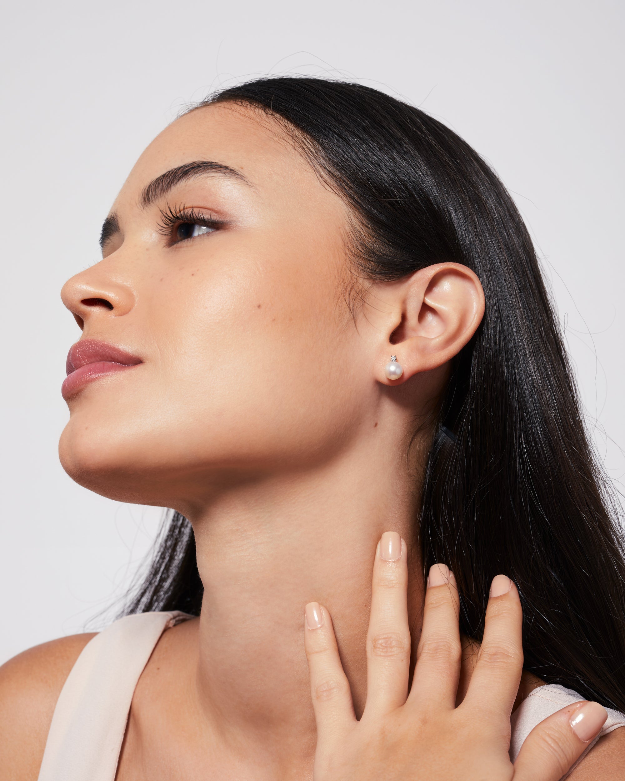 Pendientes Tu y Yo con perla redonda y diamante - Oro blanco 18k