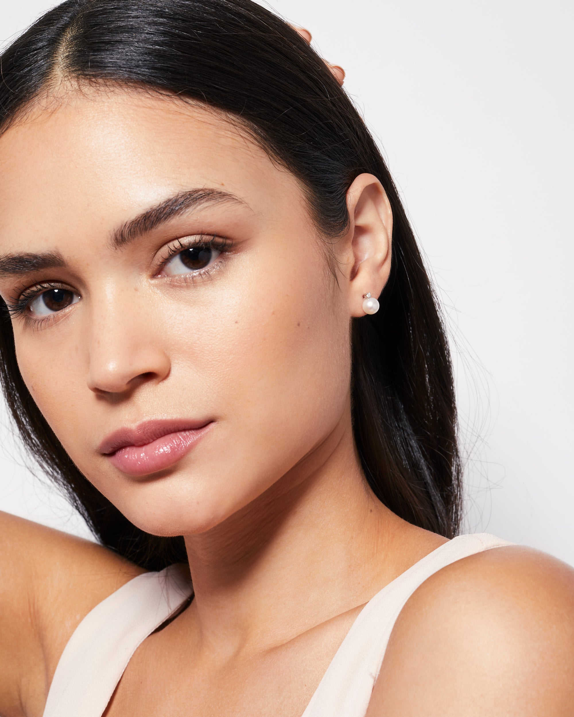 Pendientes Tu y Yo con perla redonda y diamante - Oro blanco 18k