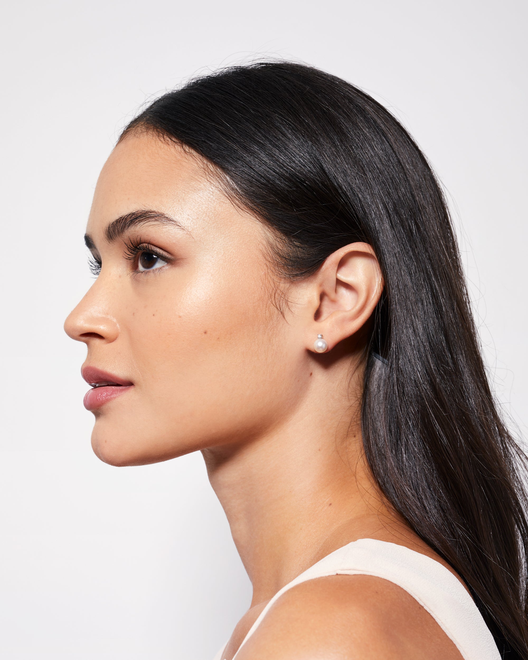 Pendientes Tu y Yo con perla redonda y diamante - Oro blanco 18k