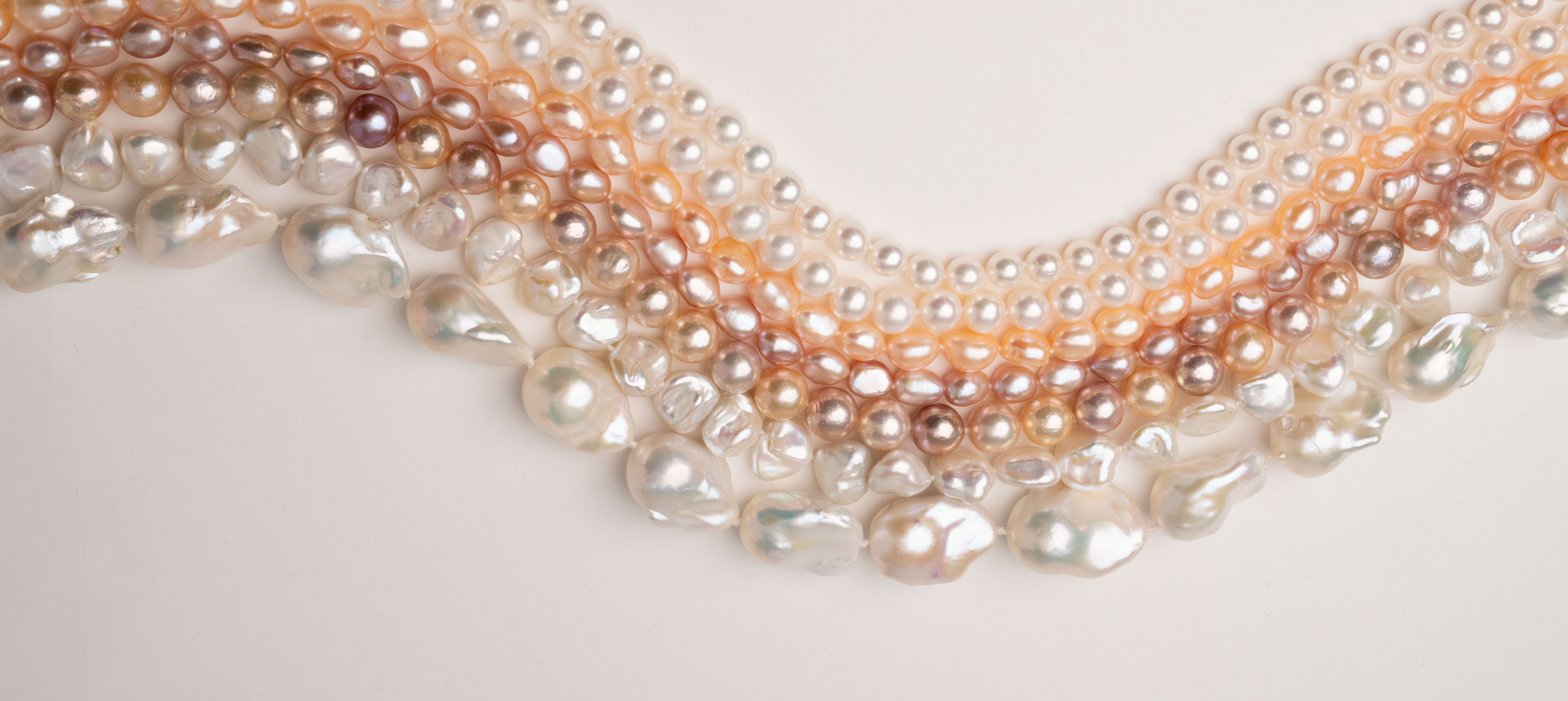 collares de perlas de agua dulce cultivadas blancas rosas redondas y barrocas