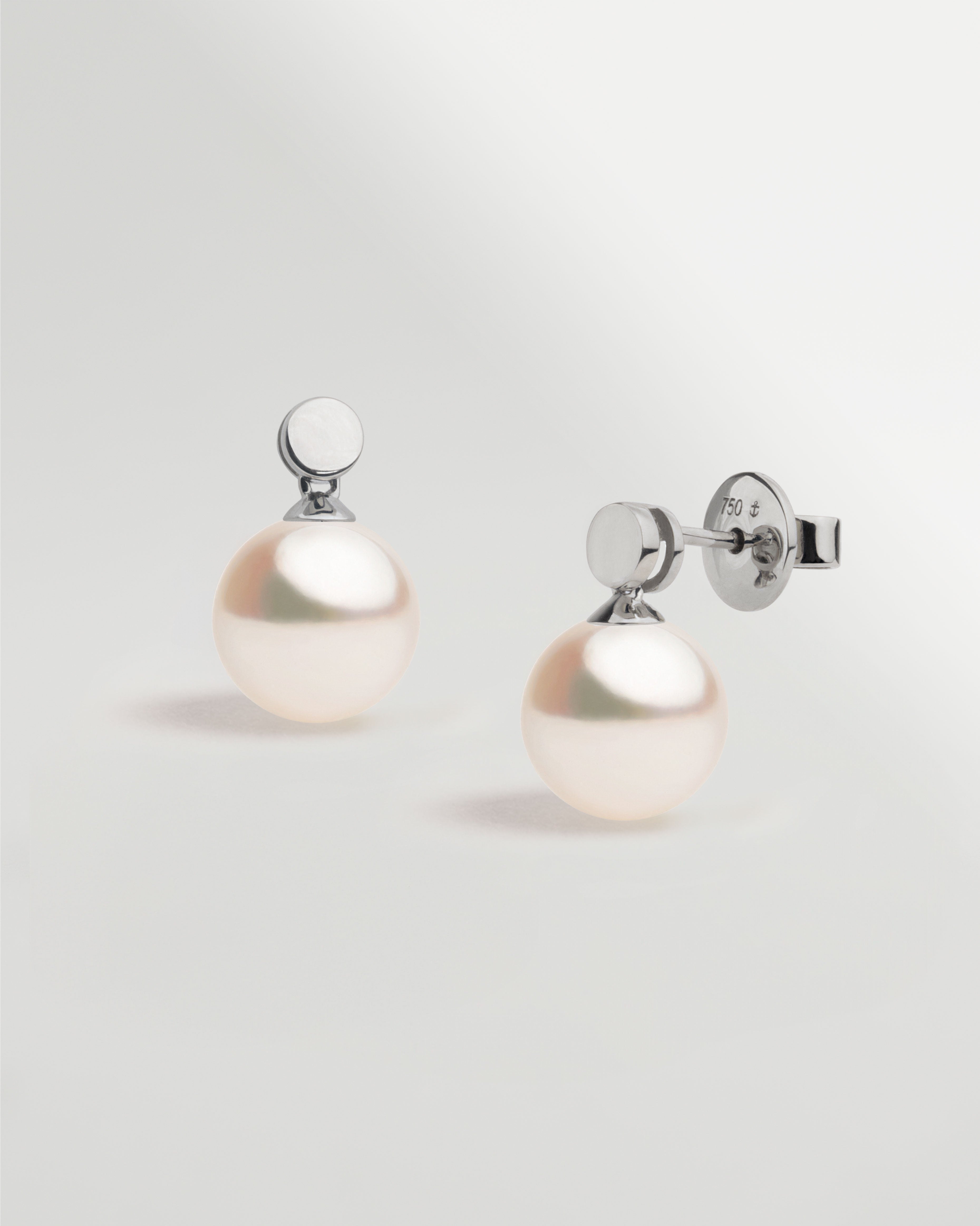 Pendientes Cassia con Perlas Akoya y Disco de Oro Blanco | 7,5 - 8 mm
