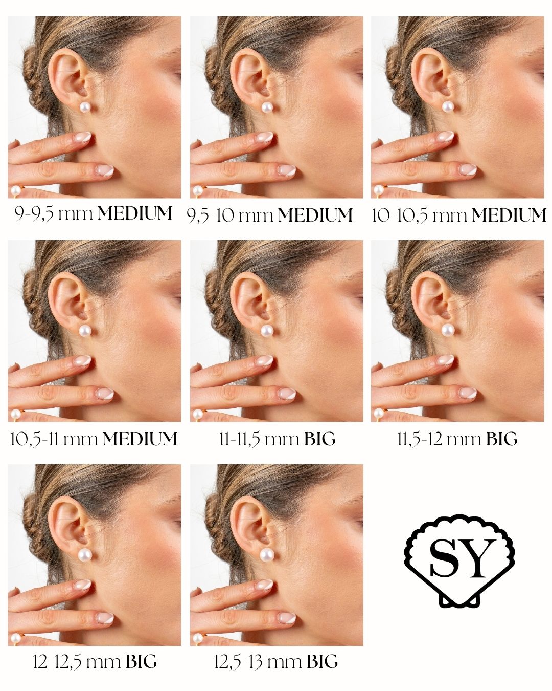 Tallas de pendientes Perlas Australianas Oro 18k | SY Perlas