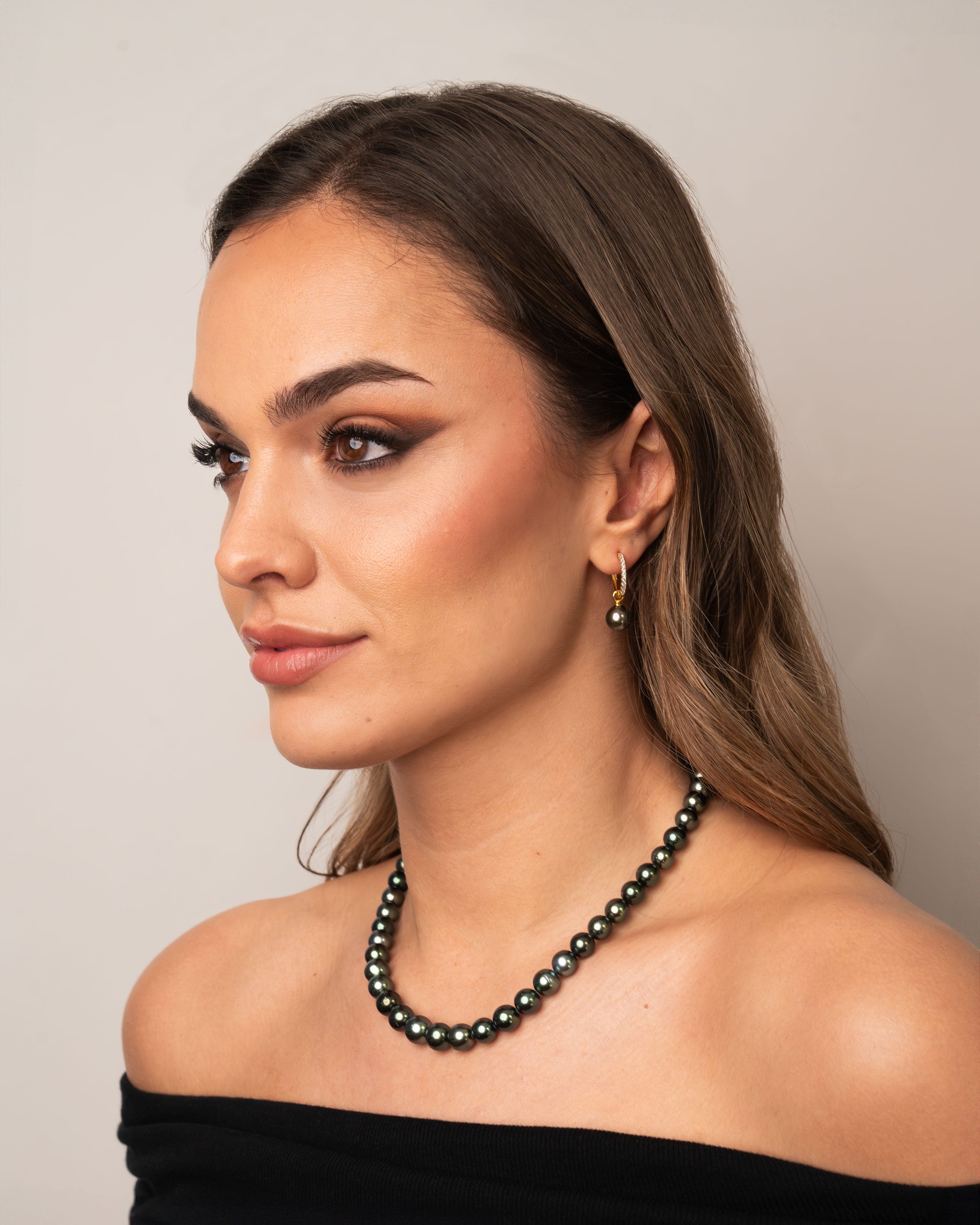 Aros de Oro Vermeil de 16 mm con circonitas y Perla Tahiti Redonda