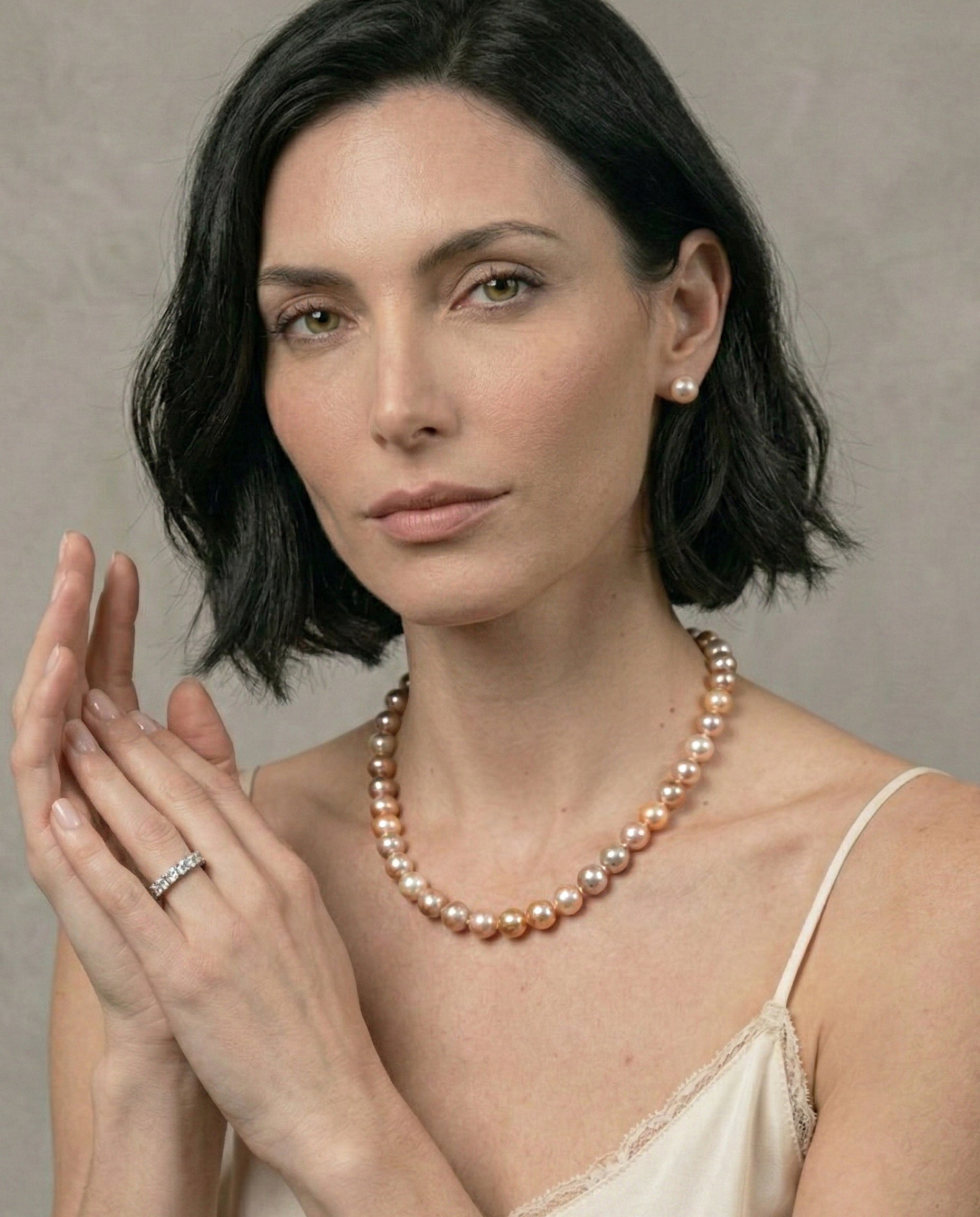 Collar de Perlas Cultivadas de Agua Dulce Semi-Barrocas Multicolor Natural de 9-10 mm SY Perlas