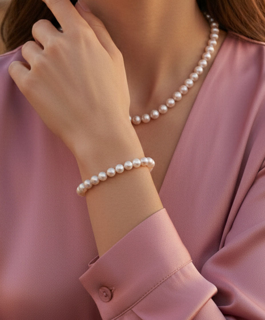 Pulsera de perlas cultivadas Akoya Japonesas redondas de 7,5 - 8 mm