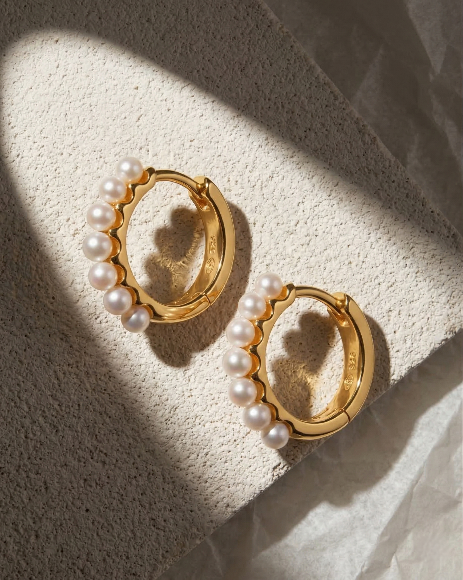 Pendientes de Aro con Perlas Redondas de Agua Dulce - Oro Vermeil