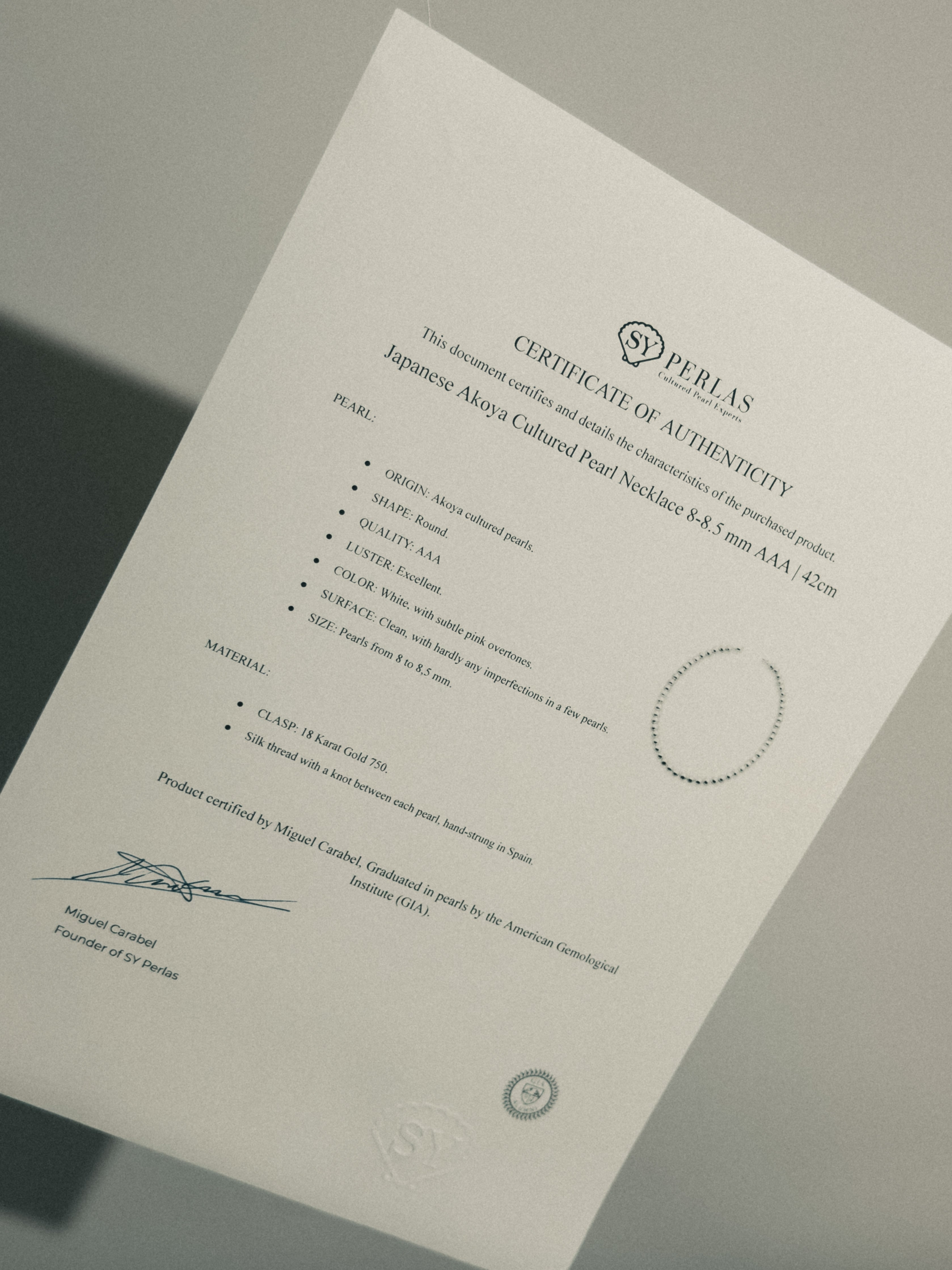 Certificado SY Perlas