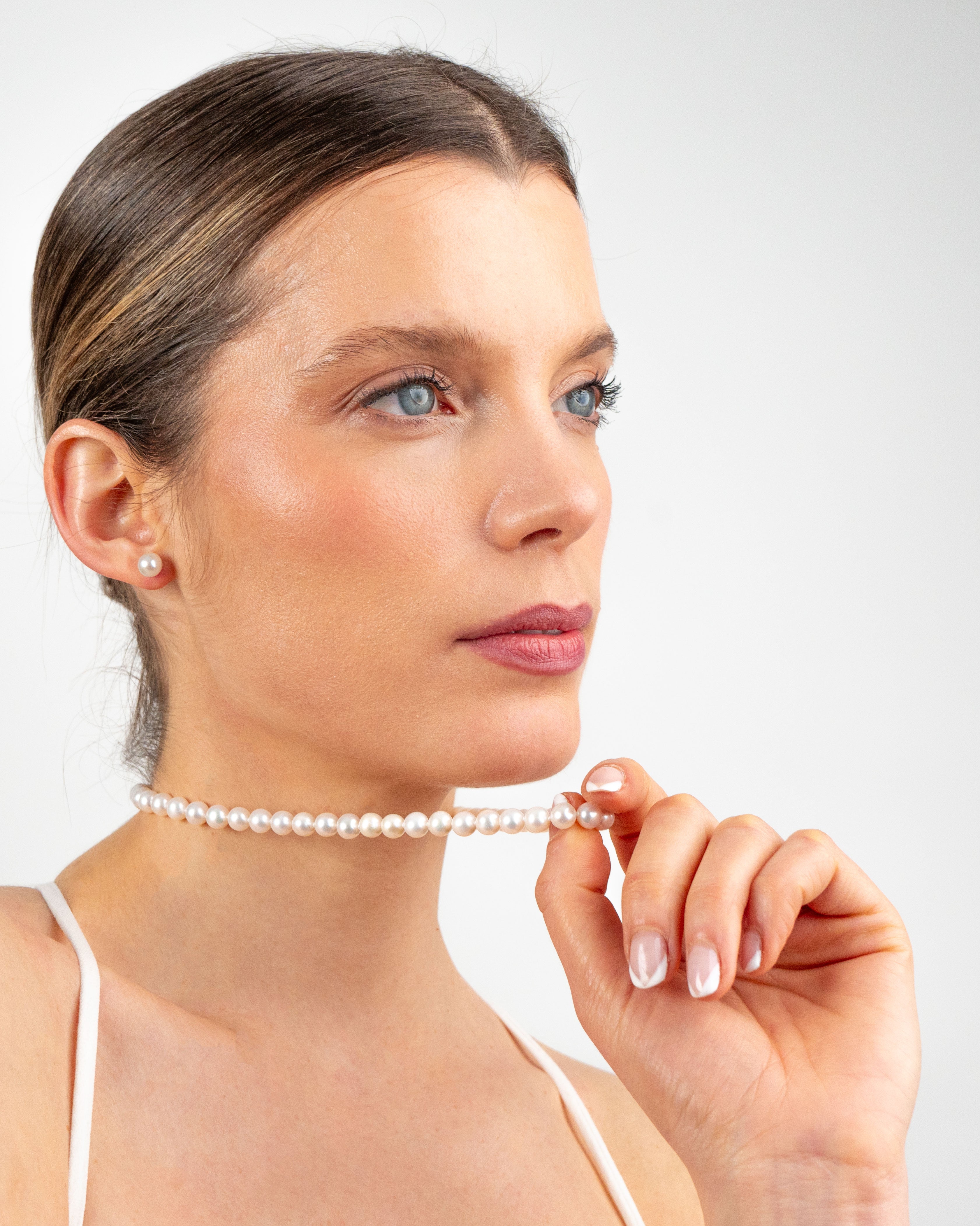 Pendientes de Perlas Redondas de Agua Dulce de Oro 18 K SY Perlas 6-6'5mm