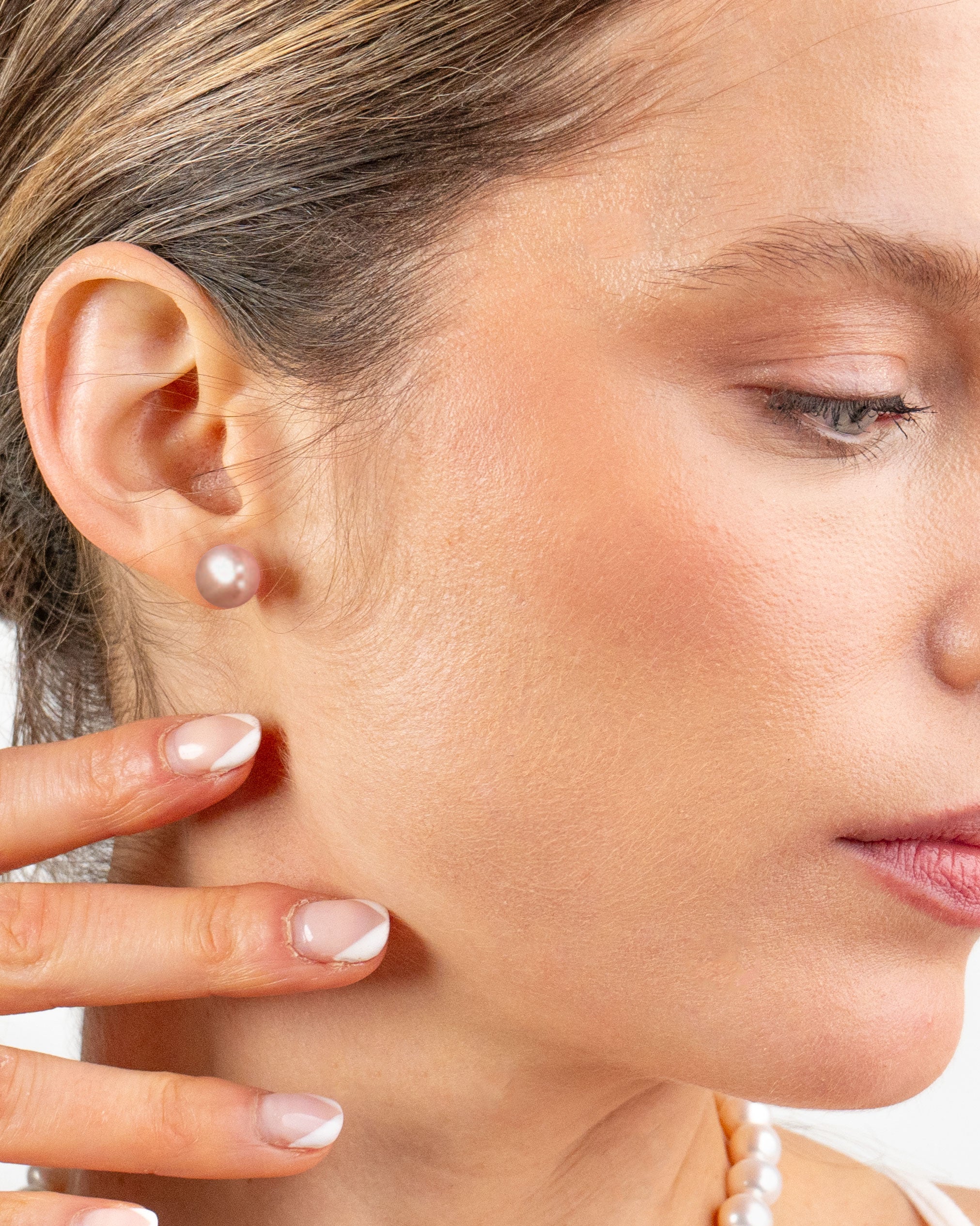 Pendientes de Perlas de Agua Dulce Redondas Color Lavanda-Rosa y Plata de Ley