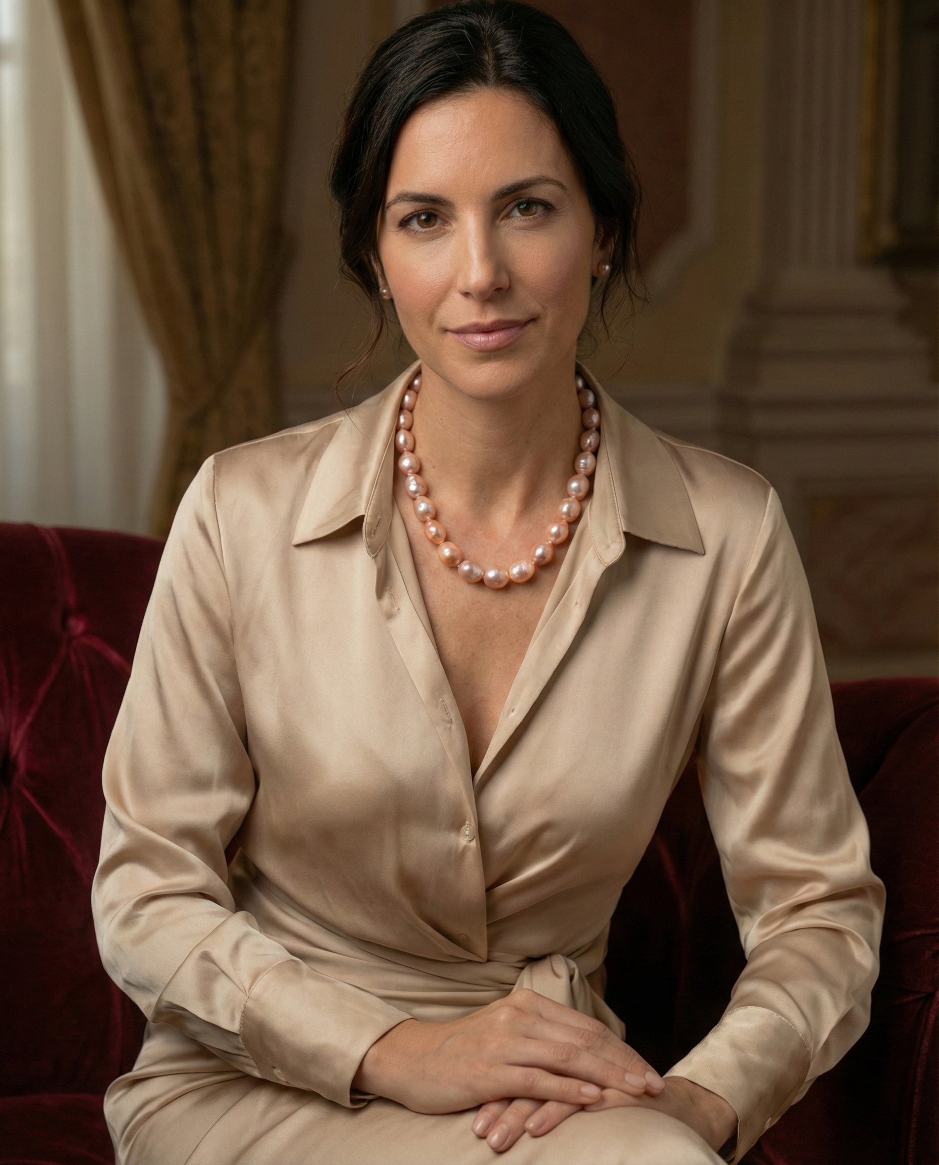 Modelo con collar de perlas de agua dulce barrocas multicolor natural 11-13mm y 45 cm largo SY Perlas