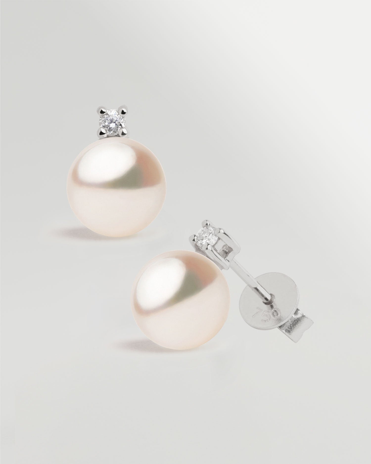 Pendientes Tu y Yo con perla redonda y diamante - Oro blanco 18k